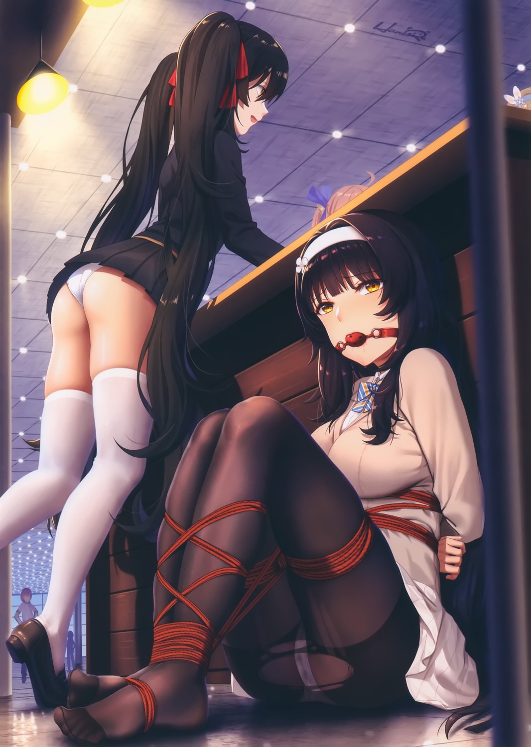 ass bondage cameltoe feet girls_frontline haneru pantsu pantyhose qbz-95_(girls_frontline) qbz-97_(girls_frontline) seifuku sweater thighhighs torn_clothes