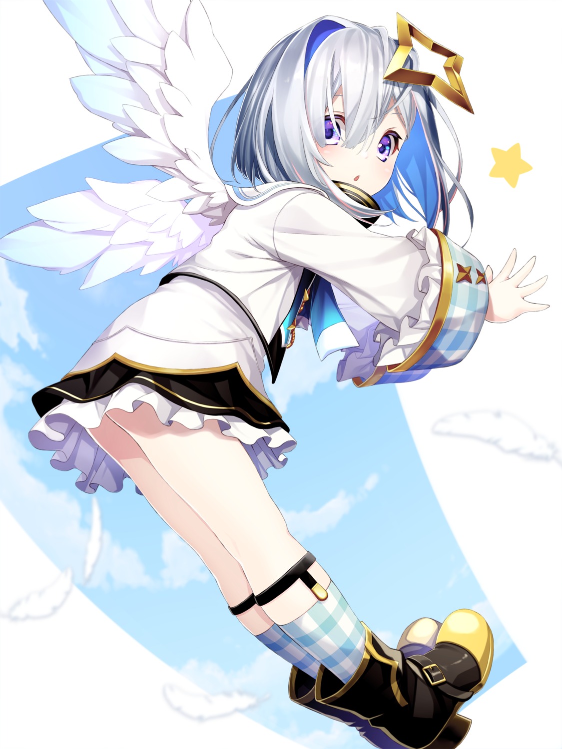 amane_kanata angel fenrir_(fenlil0316) hololive skirt_lift wings