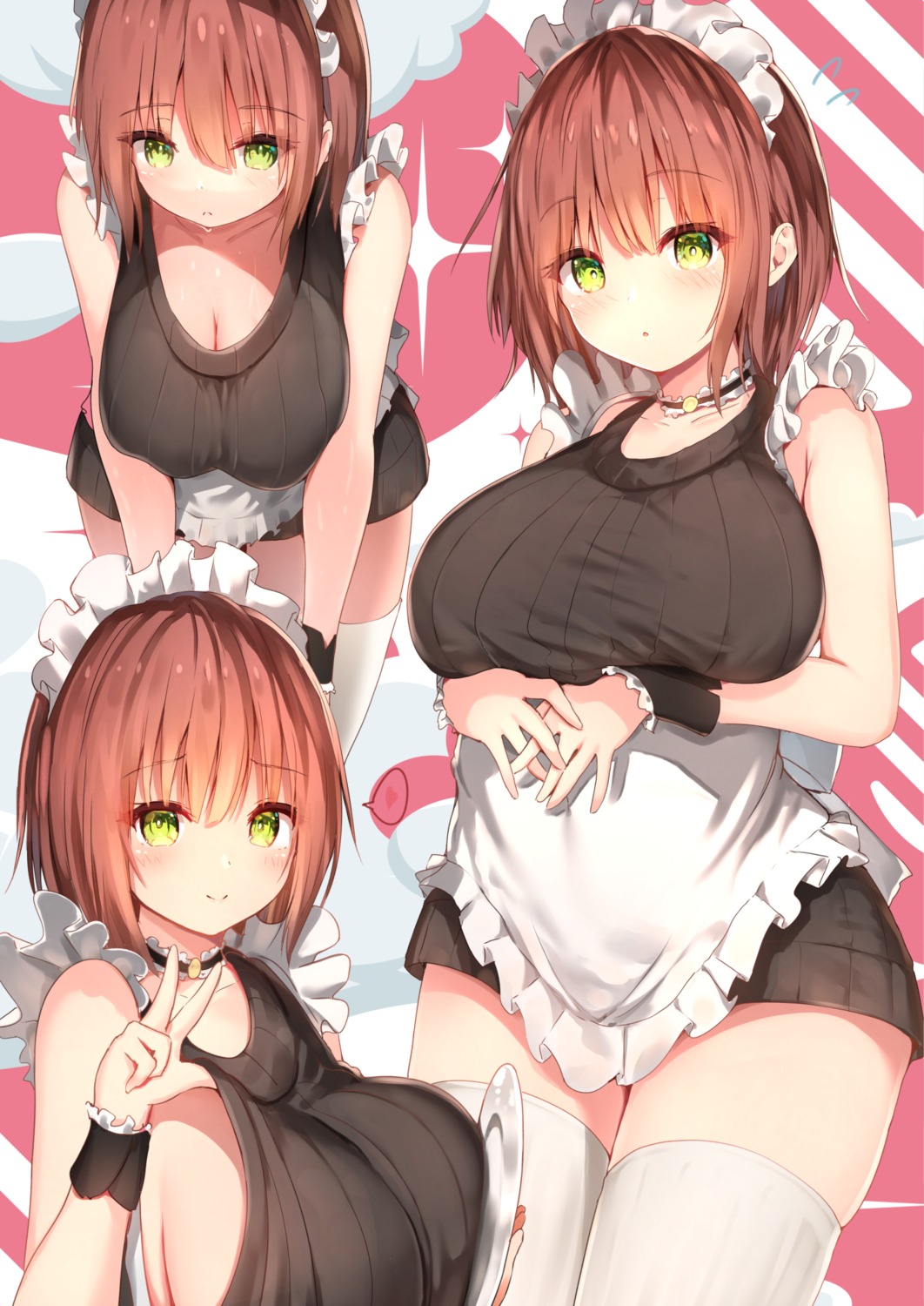 cleavage maid no_bra sune_(mugendai) sweater thighhighs