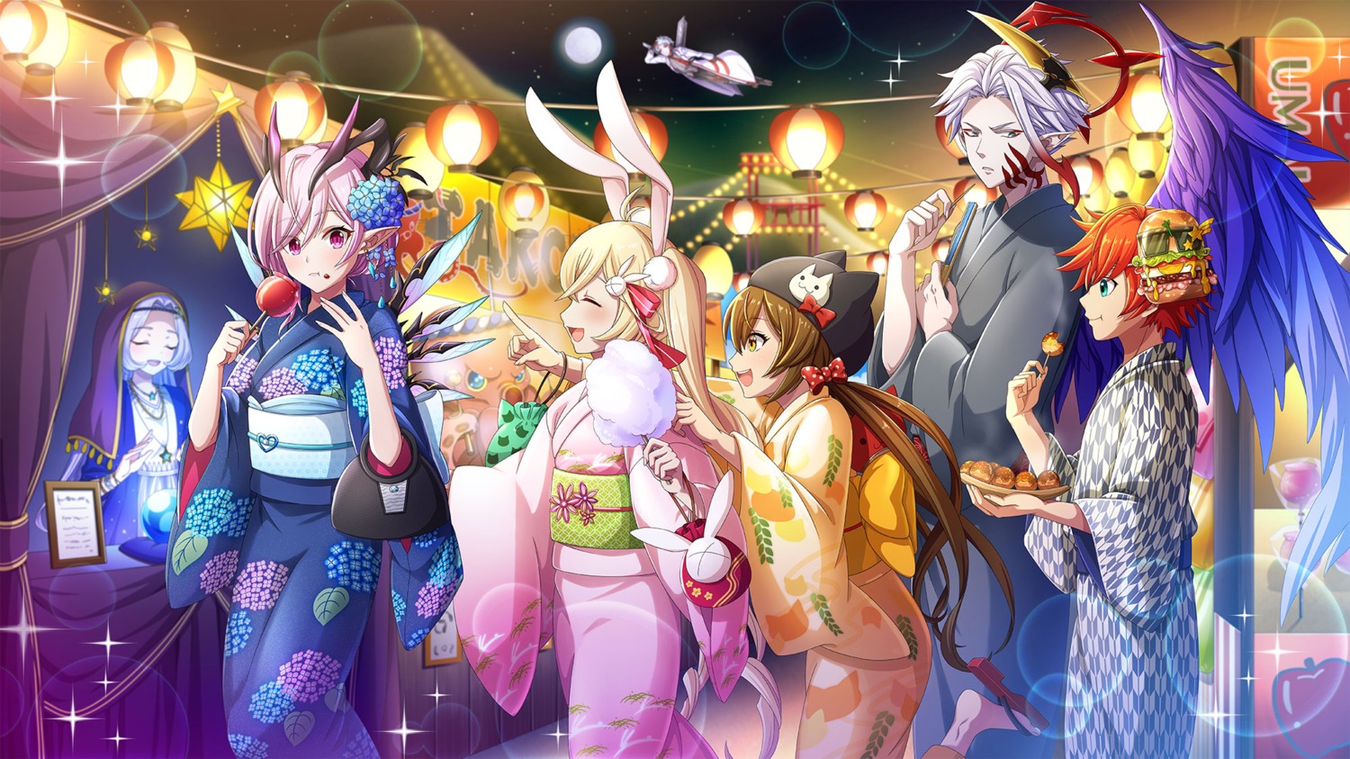 animal_ears bunny_ears horns pointy_ears shironeko_project tagme wings yukata