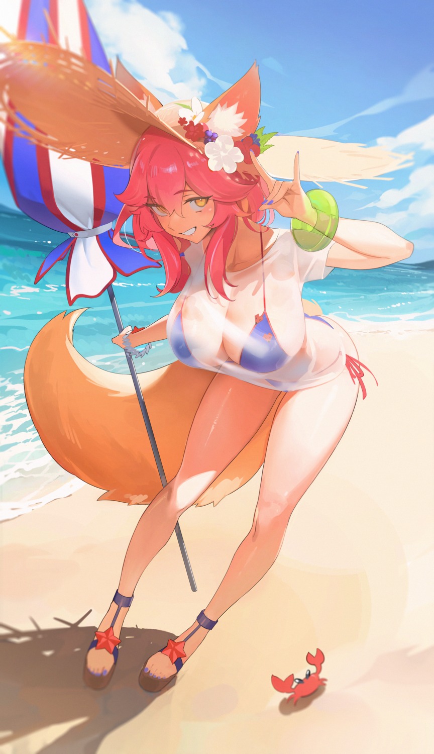 animal_ears bikini fate/grand_order kitsune milim_nova see_through swimsuits tail tamamo_no_mae