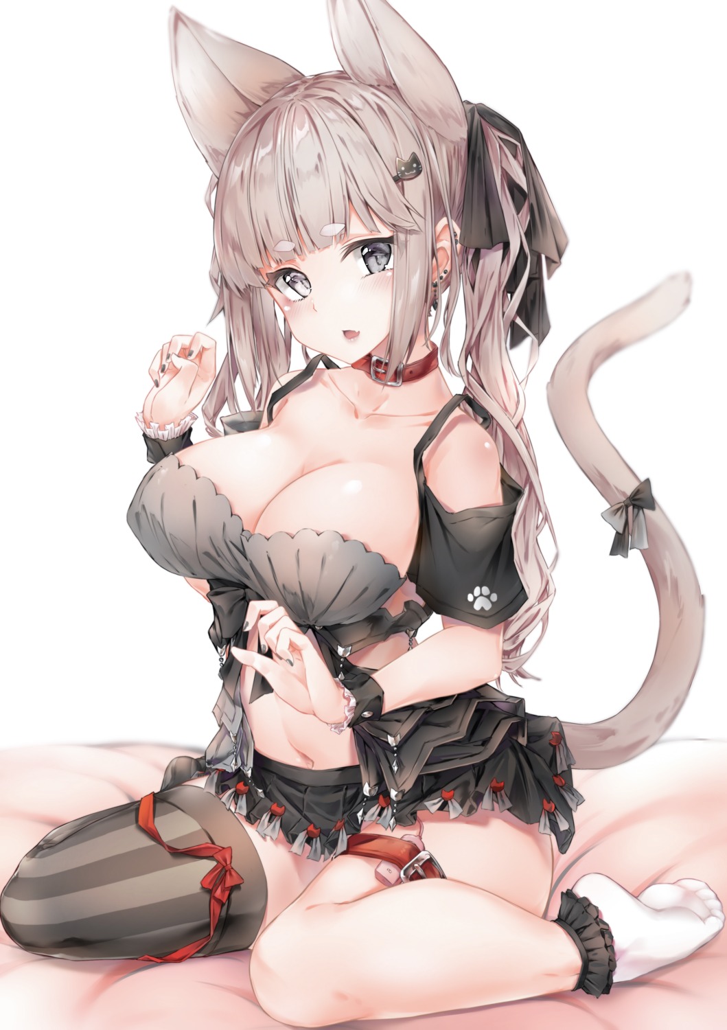 animal_ears cleavage garter hyouta_(yoneya) nekomimi no_bra tail thighhighs vibrator