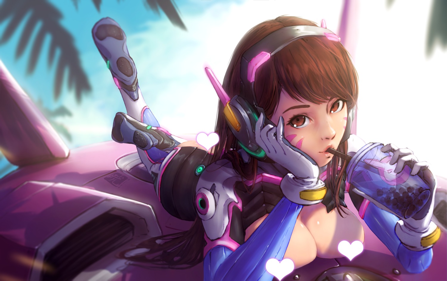 bodysuit breasts censored d.va headphones mitsu_(mitsu_art) no_bra nopan overwatch