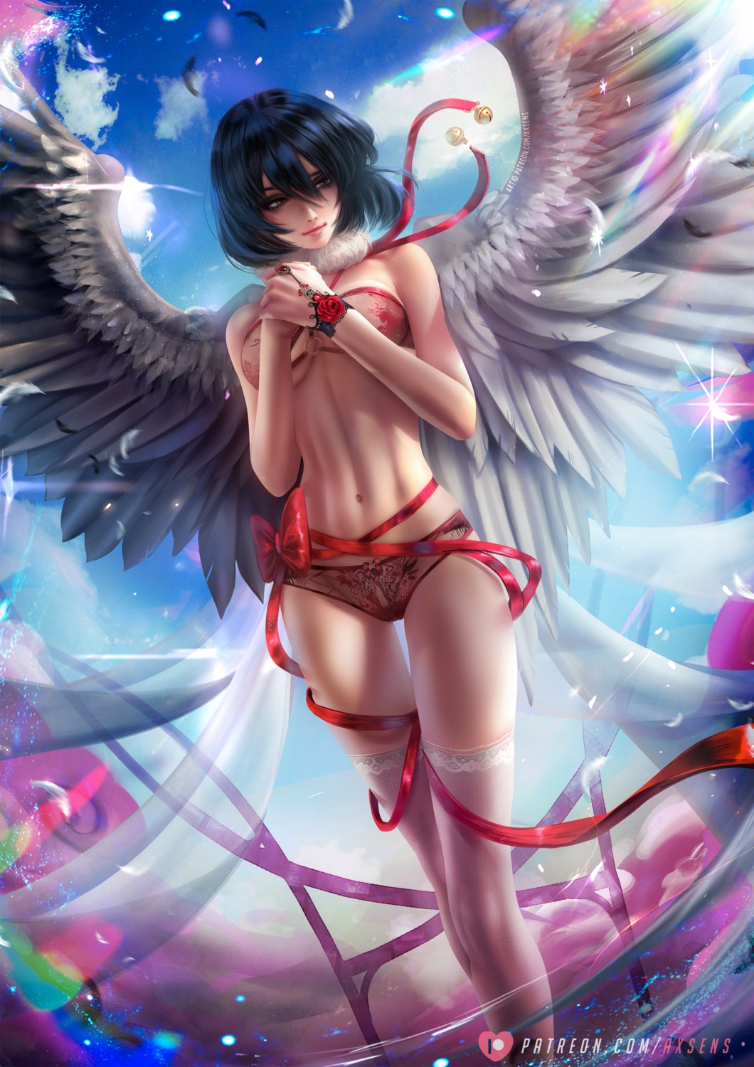 axsens bra mikasa_ackerman pantsu see_through shingeki_no_kyojin thighhighs wings