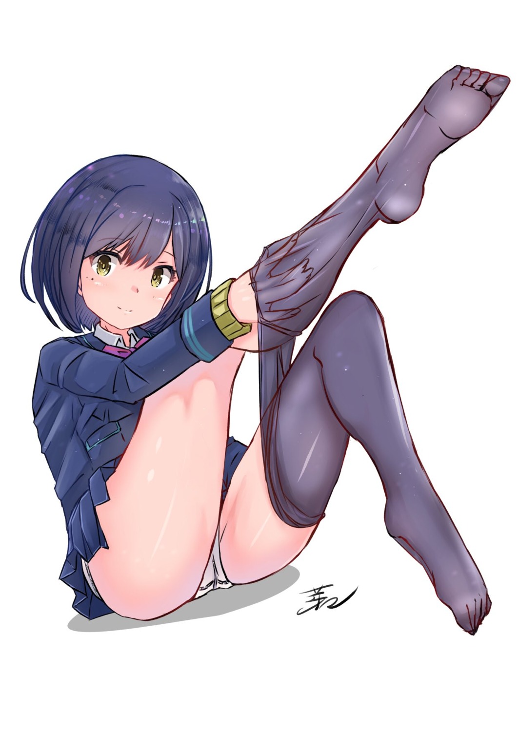 cameltoe feet memeno_kei nijisanji pantsu pantyhose seifuku shizuka_rin skirt_lift sweater undressing