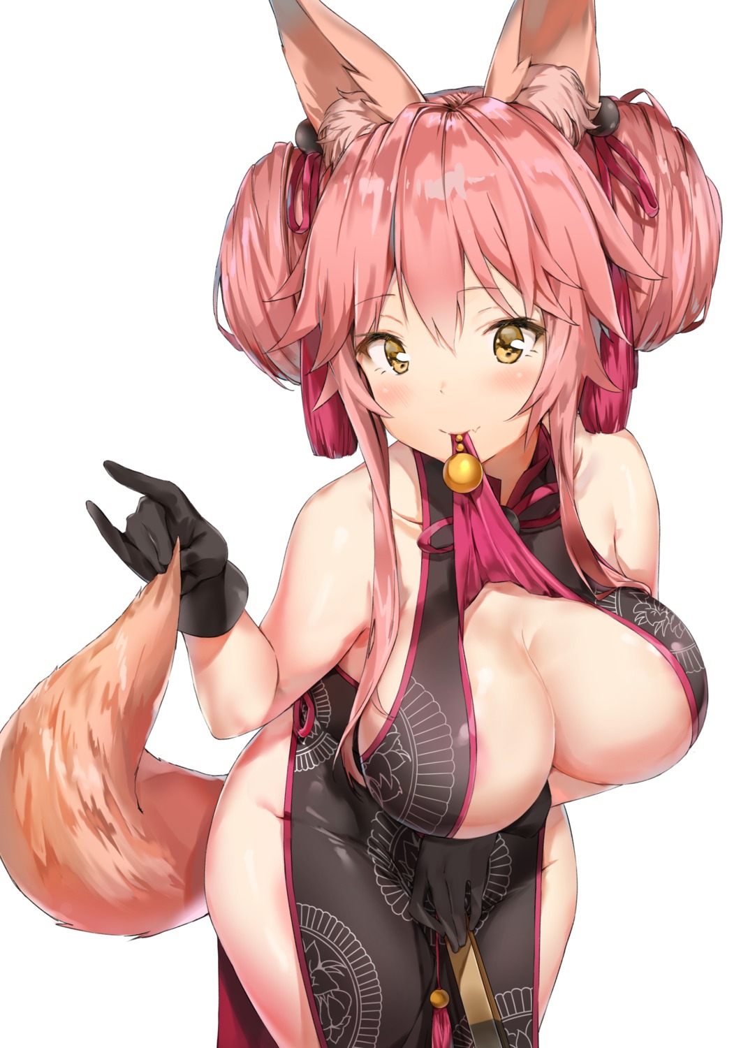 animal_ears areola chinadress fate/grand_order no_bra pixel_(yuxian) tail tamamo_vitch_koyanskaya