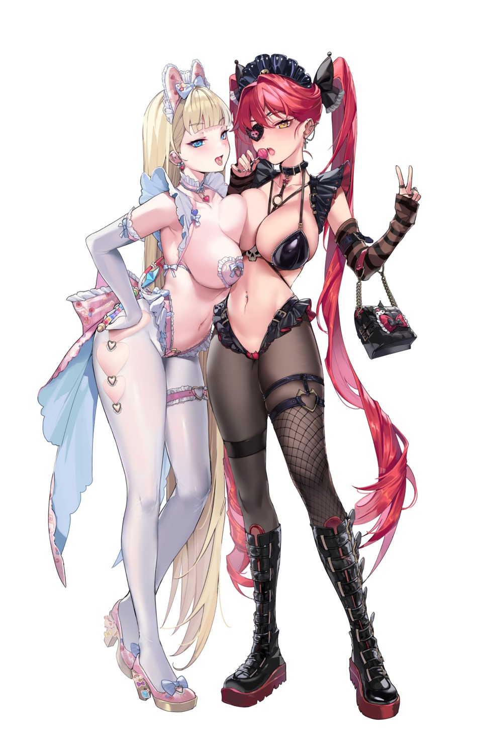 animal_ears bra breasts bunny_ears bunny_girl eyepatch fishnets garter heels mendou_kusai no_bra nopan pantyhose pasties stockings symmetrical_docking thighhighs weapon