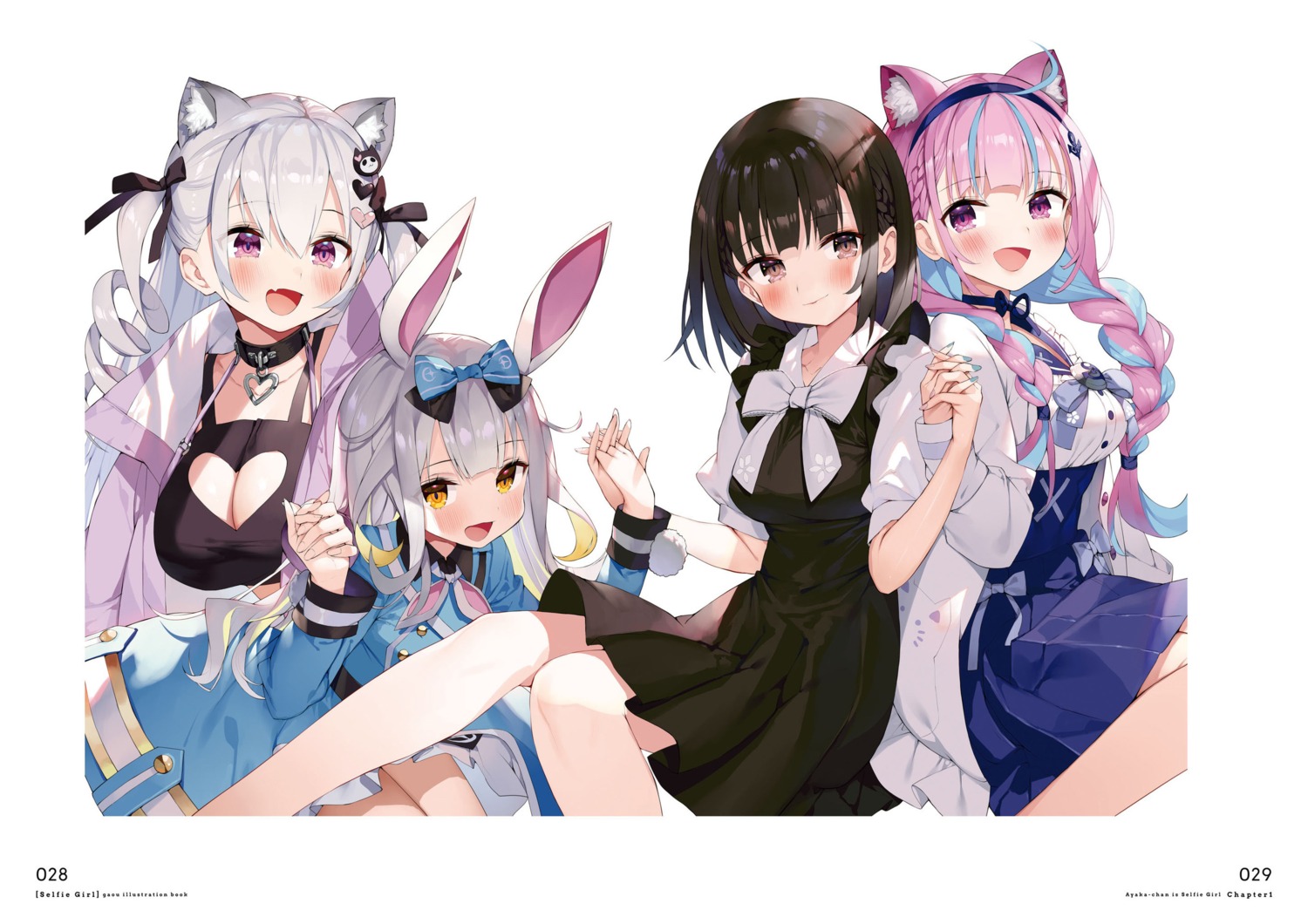 animal_ears bunny_ears cleavage dress gaou himari_channel hololive hourei_tenten indie_virtual_youtuber minato_aqua mochizuki_himari nekomimi okada_ayaka seifuku