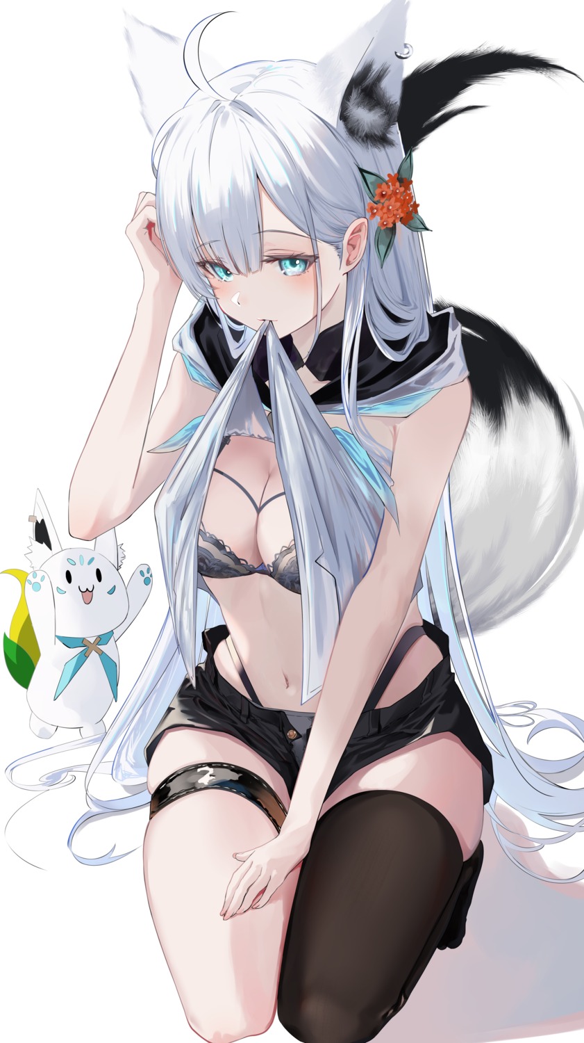 animal_ears bra garter hololive hololive_gamers kitsune shirakami_fubuki tail tanishi_(hetianming11093) thighhighs