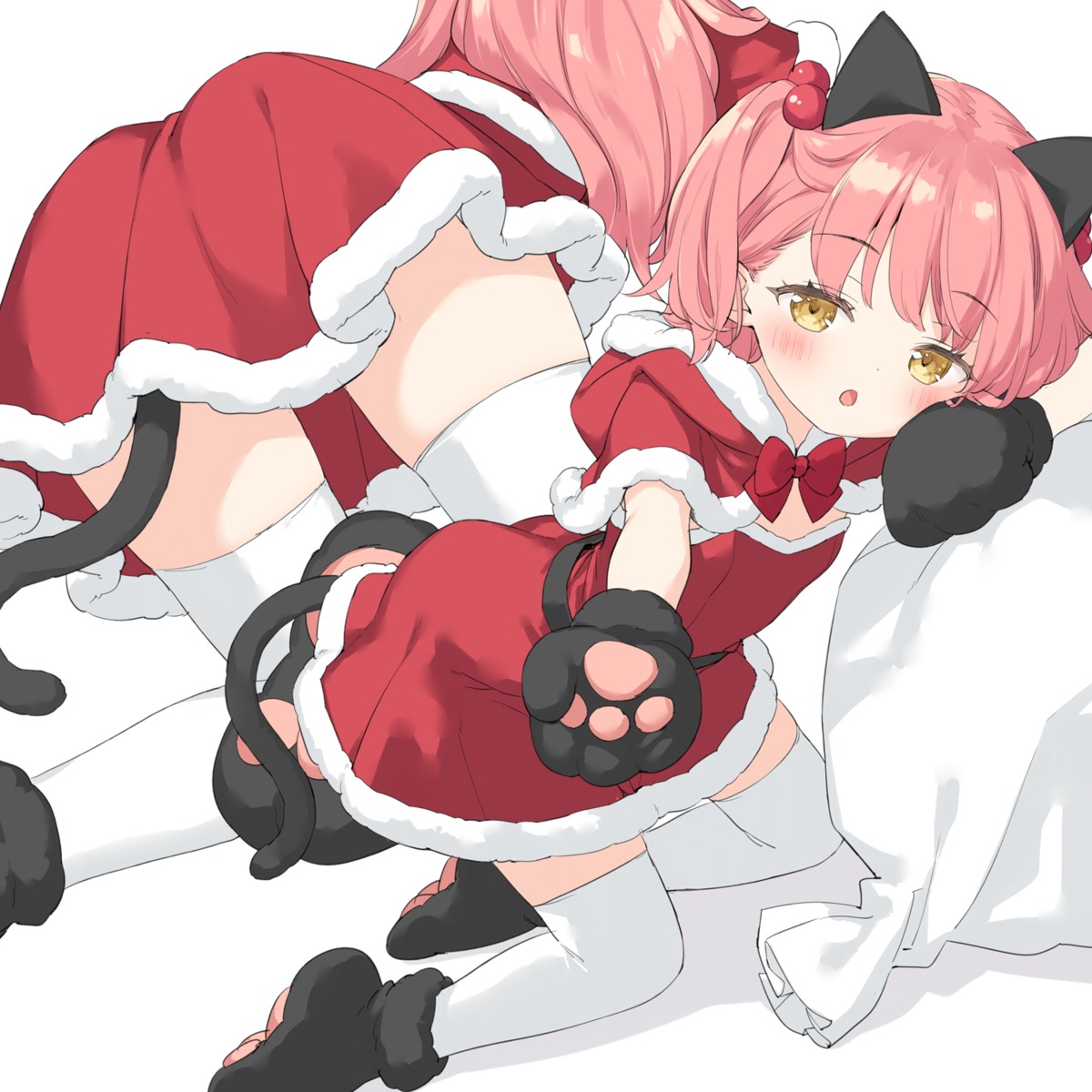 animal_ears ass christmas dress kani_biimu loli mikane_sebiri nekomimi tail thighhighs