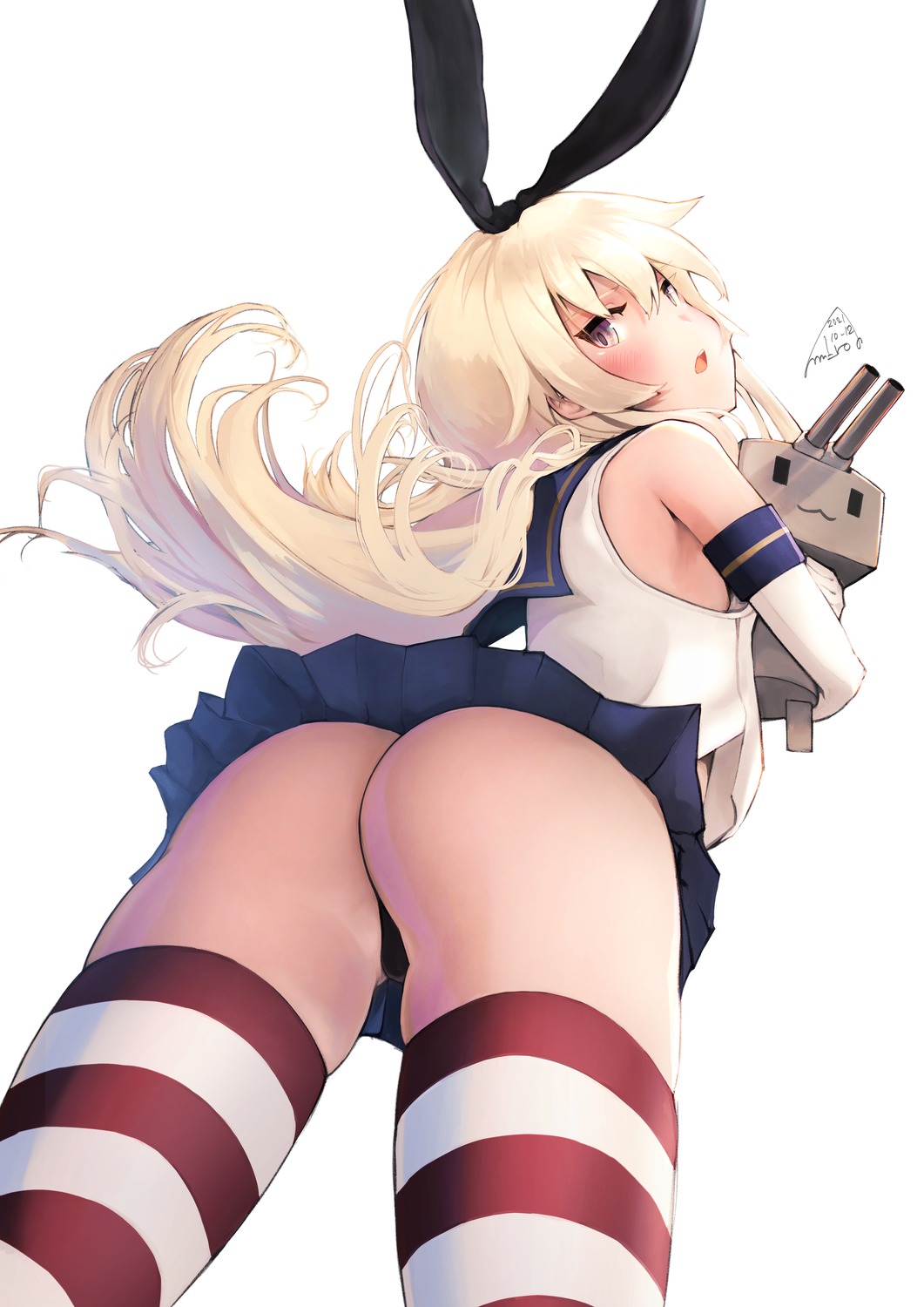 ass kantai_collection loli mmk pantsu rensouhou-chan seifuku shimakaze_(kancolle) skirt_lift thighhighs thong