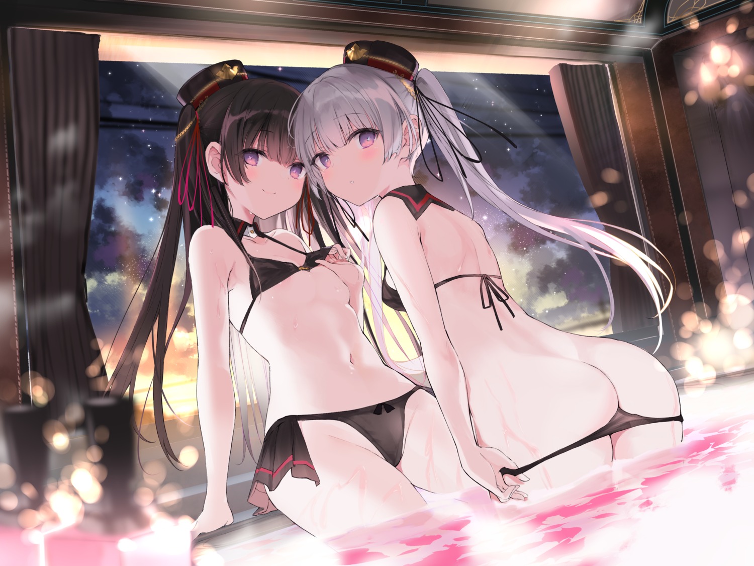 ass bikini breasts nana_(luna_berry) panty_pull swimsuits undressing wet