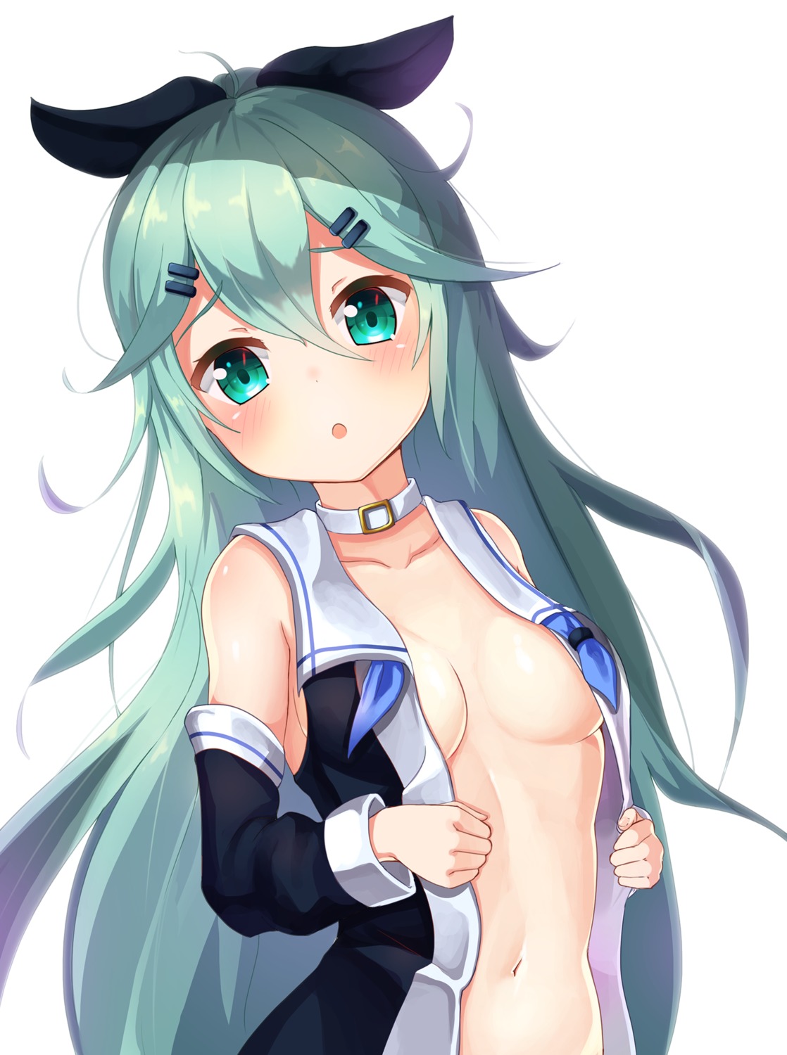 2drr cleavage kantai_collection no_bra open_shirt seifuku yamakaze_(kancolle)