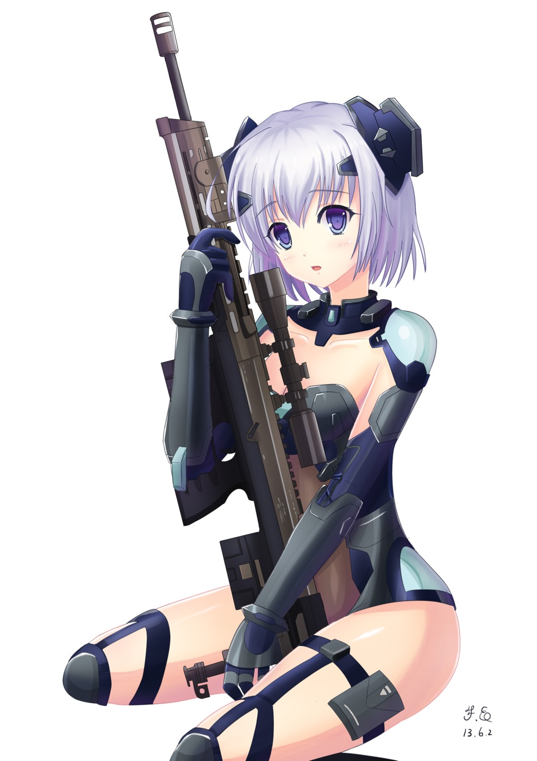 bodysuit cleavage date_a_live gun thighhighs tobiichi_origami yongheng_zhi_wu