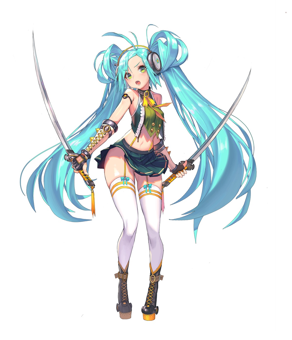 2v_(joyeong) destiny_child headphones stockings sword thighhighs