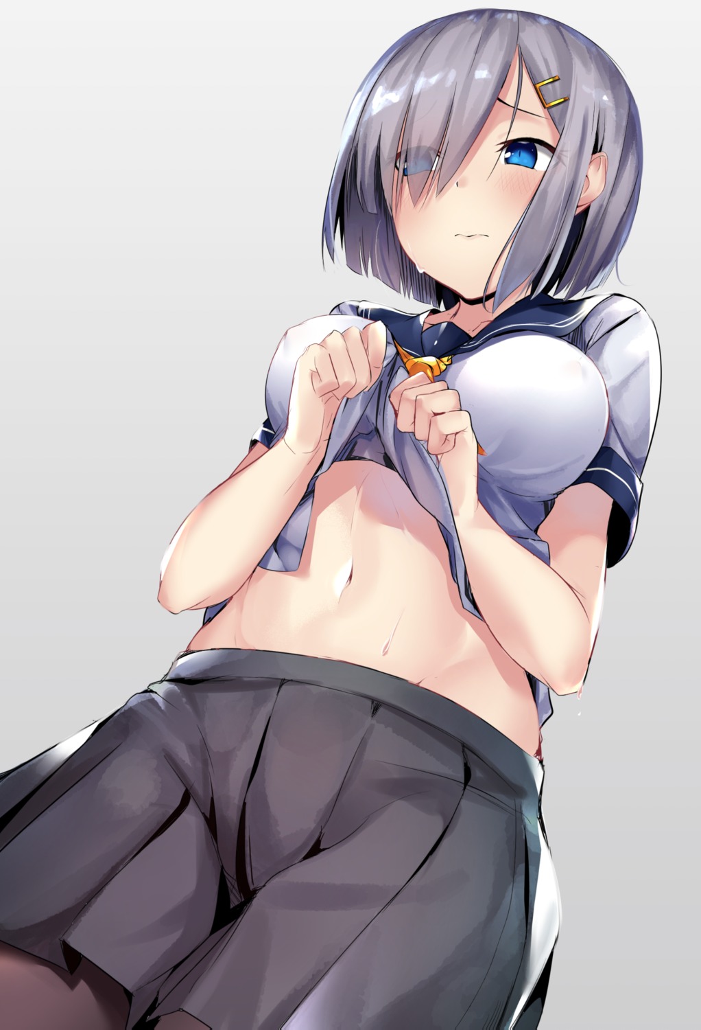 hamakaze_(kancolle) kantai_collection monobe_tsukuri pantyhose seifuku shirt_lift