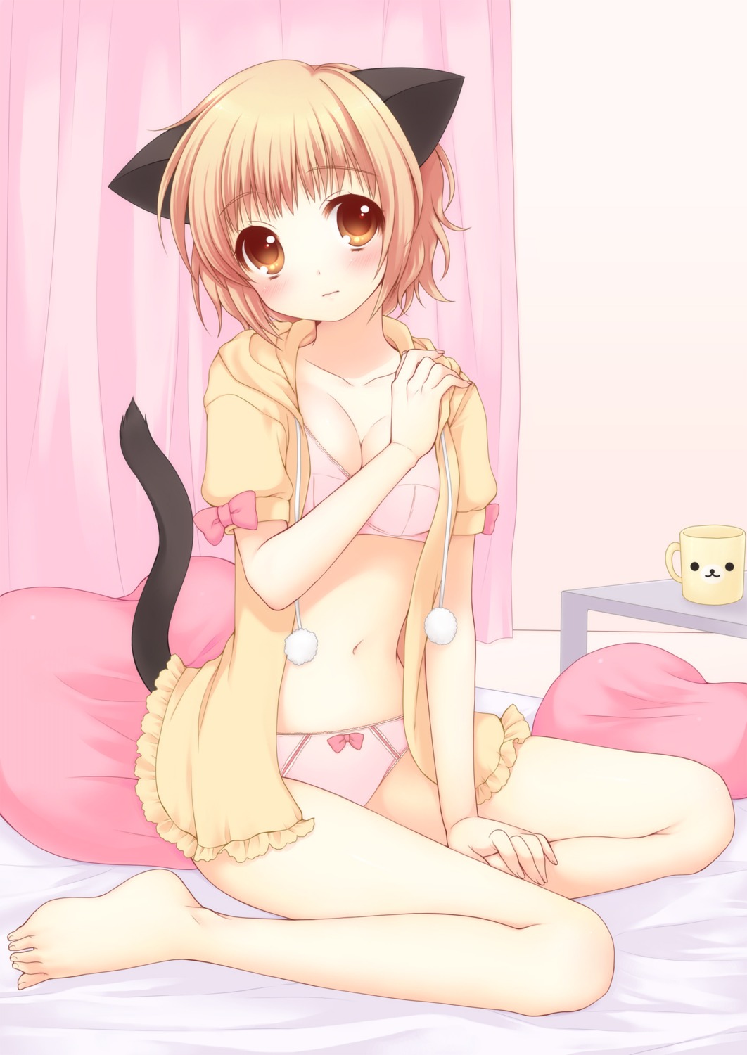 animal_ears bra cleavage mani nekomimi open_shirt pantsu tail