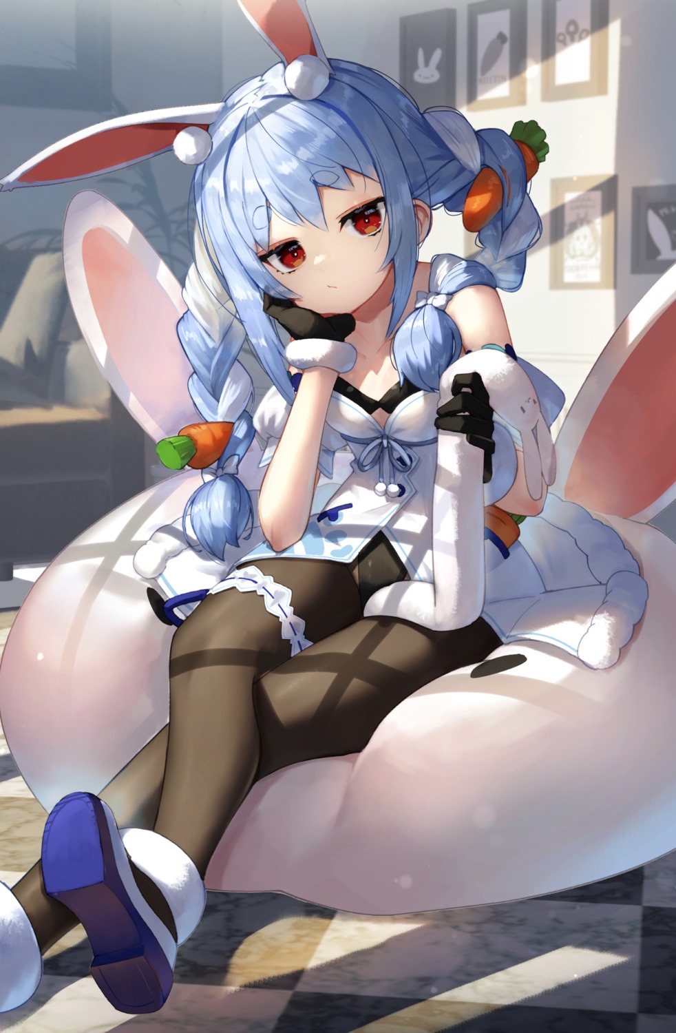 animal_ears bunny_ears bunny_girl dress garter hololive pantyhose scottie usada_pekora