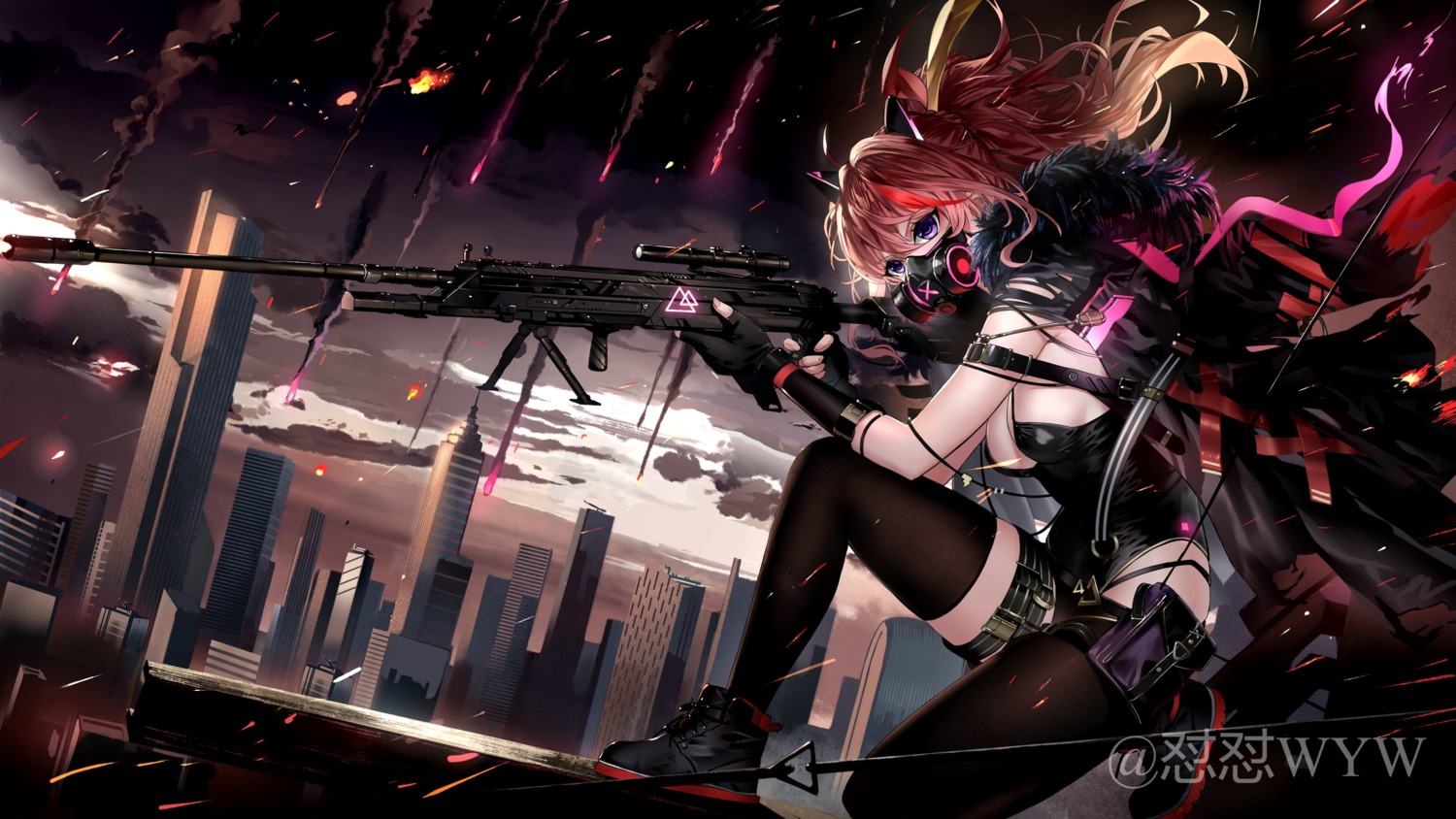 animal_ears garter gun leotard no_bra pantsu tameiki thighhighs wallpaper