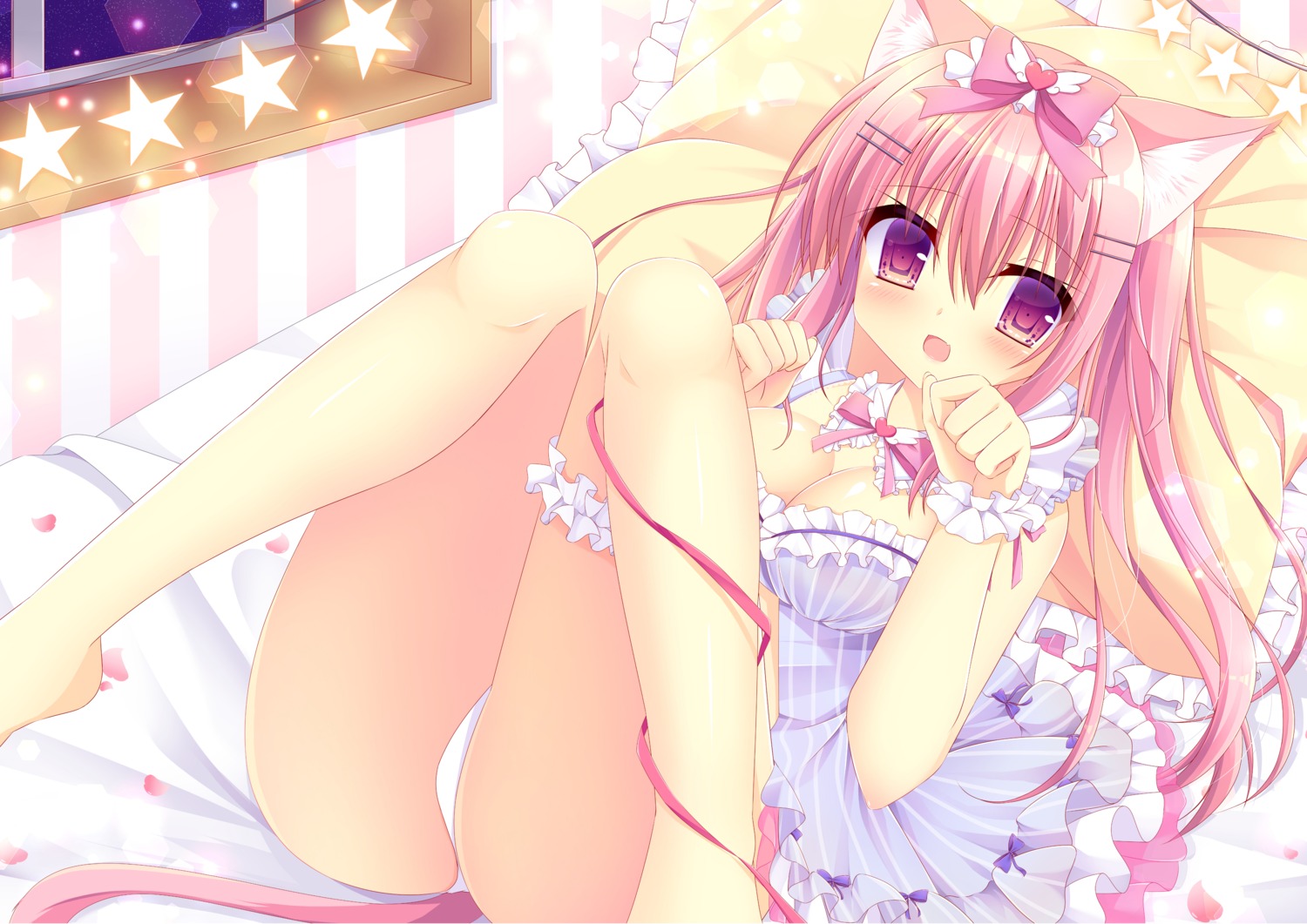 animal_ears cleavage dress garter nekomimi pantsu skirt_lift tagme tail thong