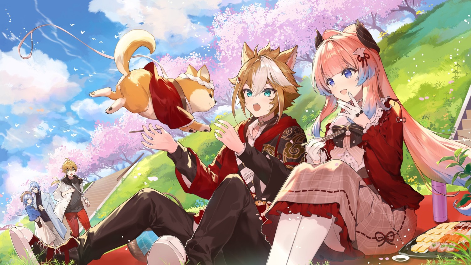 animal_ears genshin_impact gorou_(genshin_impact) kamisato_ayaka kamisato_ayato necomi sangonomiya_kokomi skirt_lift thoma