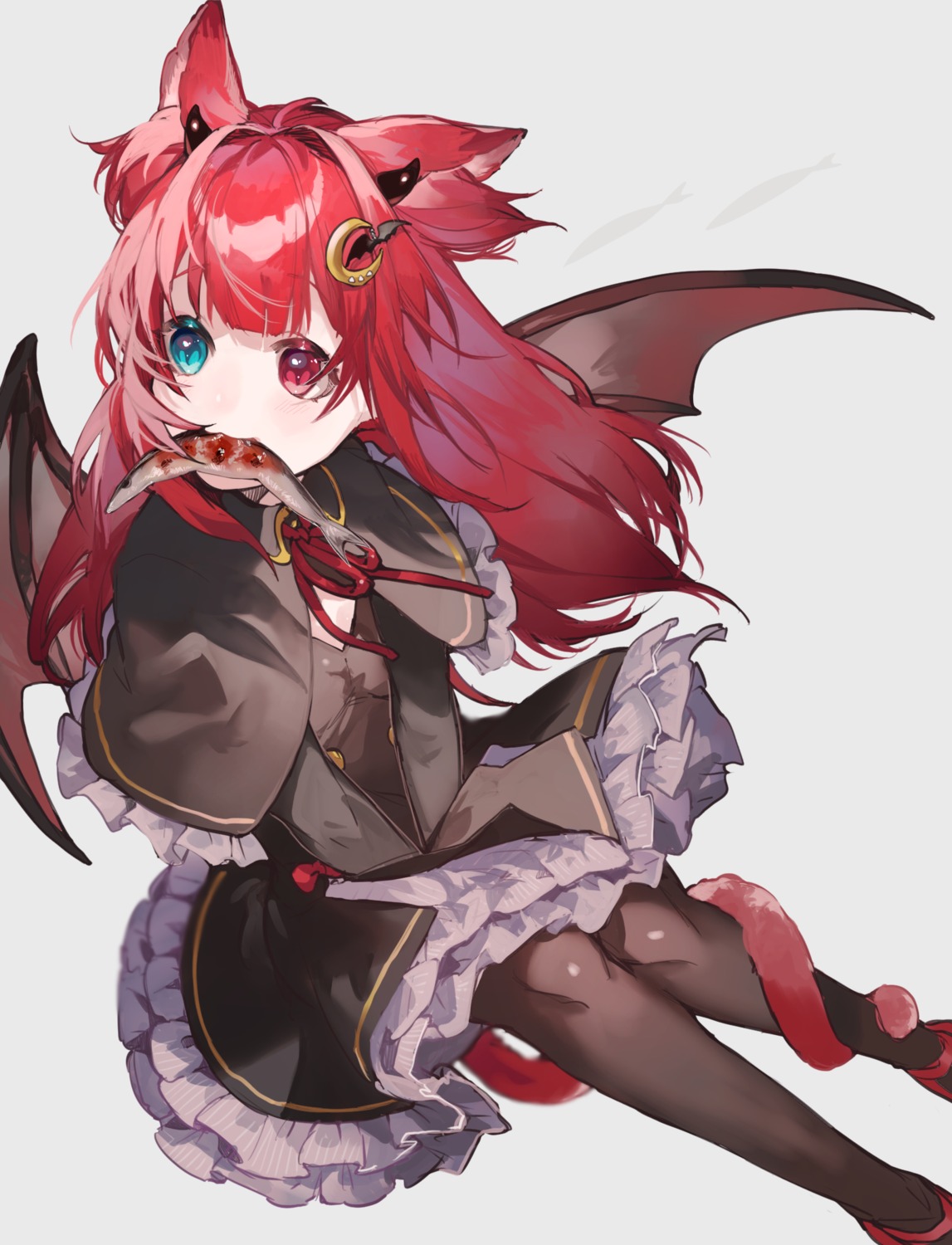 aisagi_(tsu_ya28) animal_ears heterochromia horns nekomimi nijisanji pantyhose skirt_lift tail wings yuzuki_roa