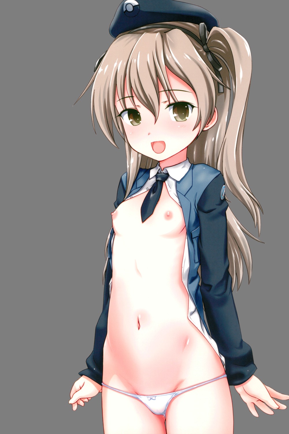 breasts girls_und_panzer loli nipples no_bra open_shirt pantsu paper_texture shimada_arisu testa testa_kitchen transparent_png uniform