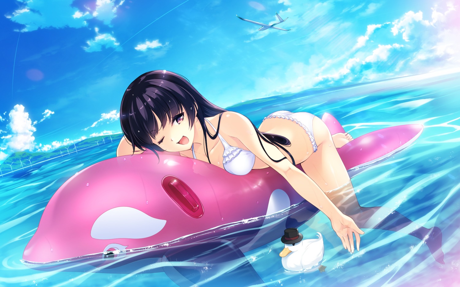 bikini habane_kotori hat_(kono_oozora_ni_tsubasa_wo_hirogete) kono_oozora_ni_tsubasa_wo_hirogete kono_oozora_ni_tsubasa_wo_hirogete_flight_diary pulltop swimsuits wet yashima_takahiro