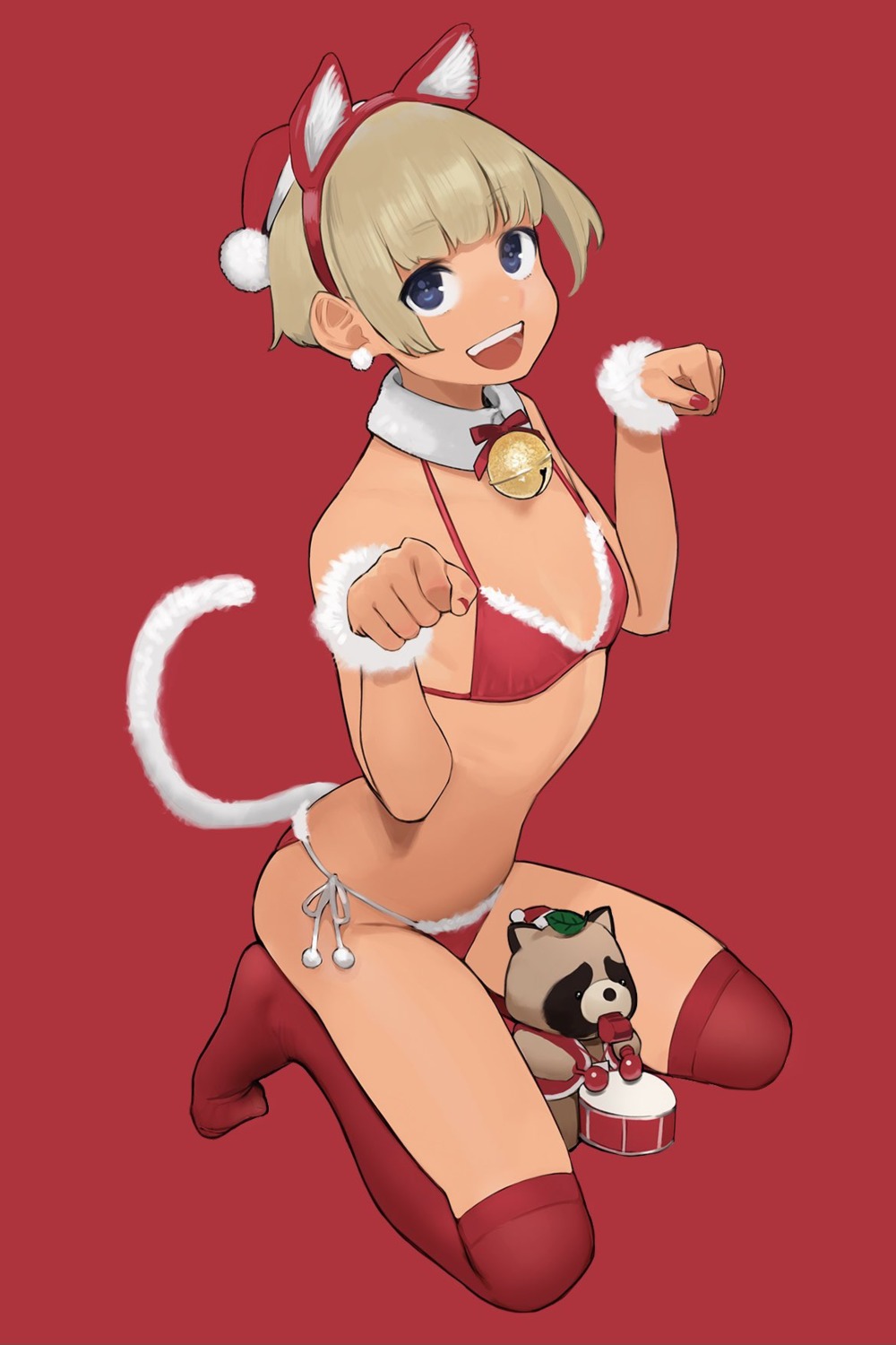 animal_ears bikini christmas cleavage ganbare_douki-chan nekomimi swimsuits tail thighhighs yom