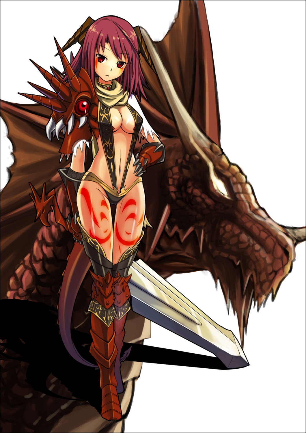armor cleavage sakanobotsuki sword thighhighs