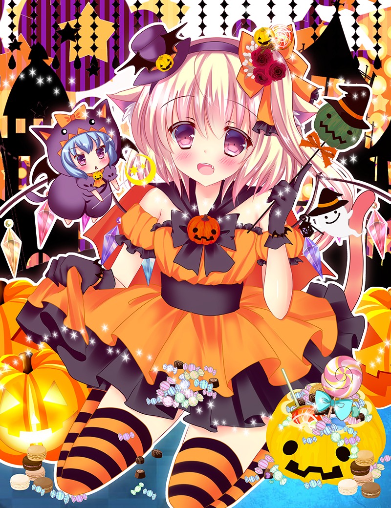 chibi dress flandre_scarlet halloween remilia_scarlet rika-tan thighhighs