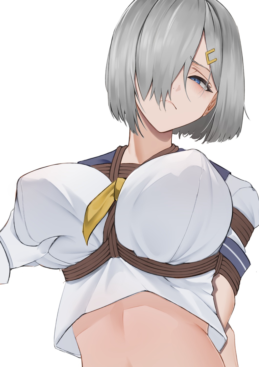 bondage breast_grab erect_nipples hamakaze_(kancolle) harris_hero kantai_collection seifuku