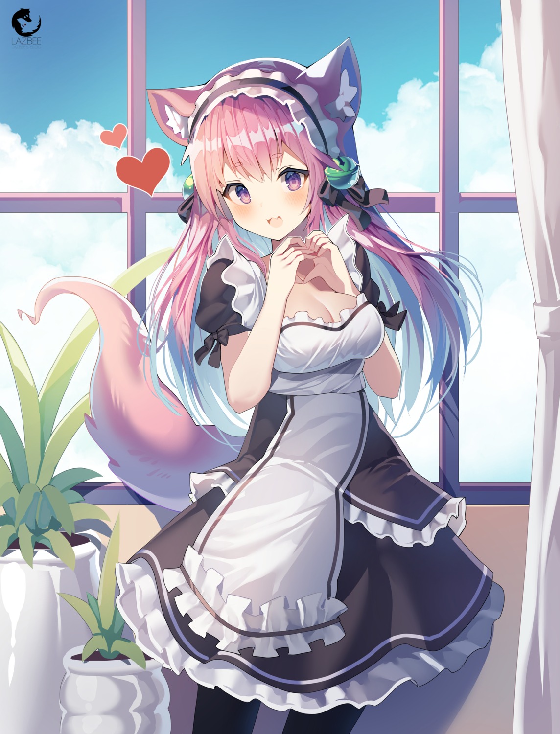 animal_ears breast_hold lazbee maid nekomimi tail