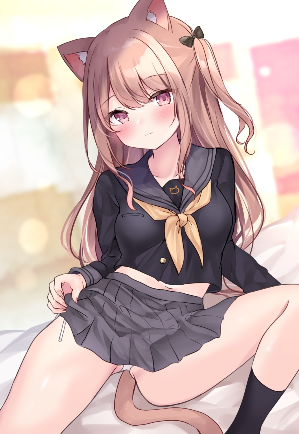 animal_ears nekomimi pantsu seifuku skirt_lift tail yuimisu