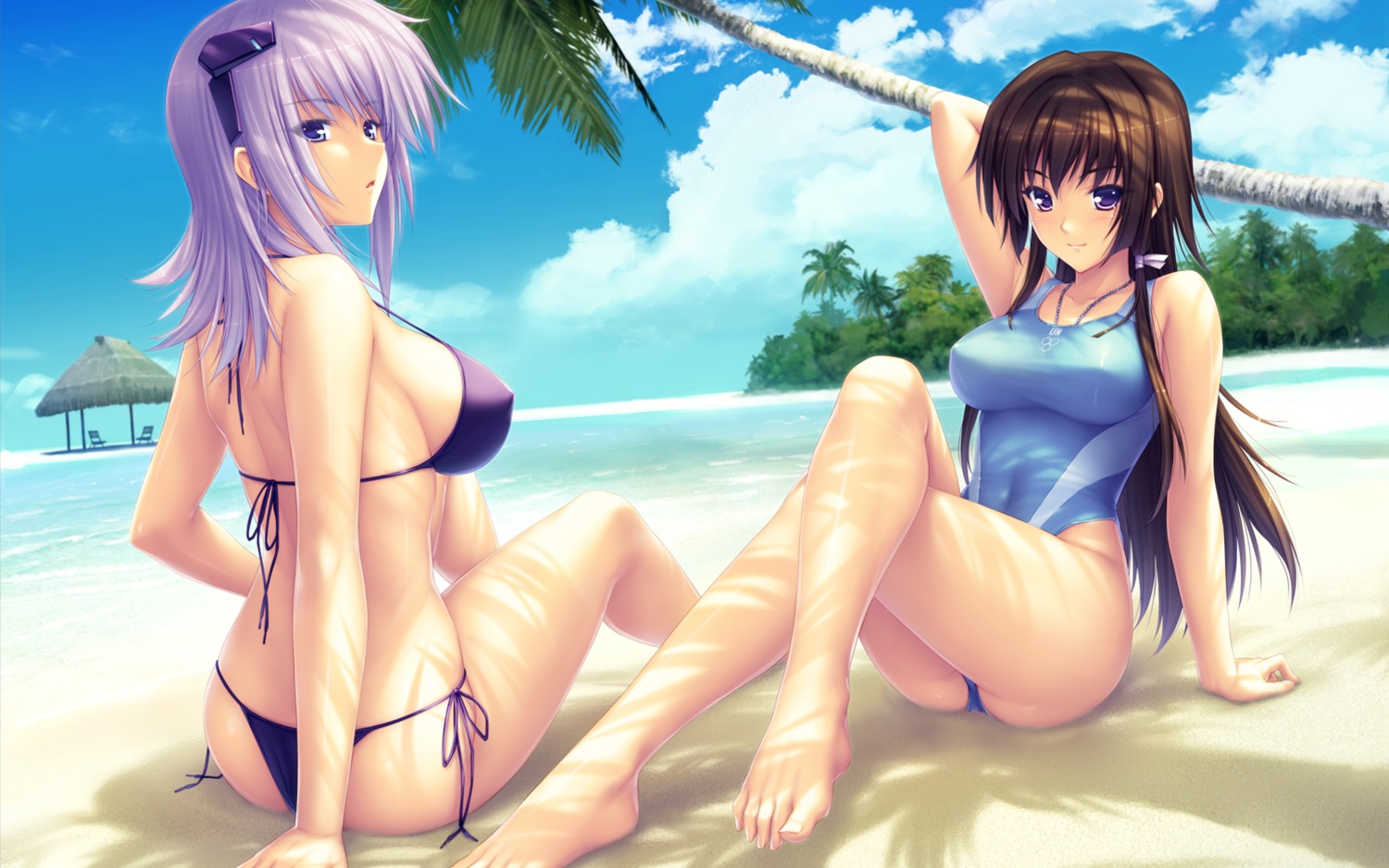 bikini cryska_barchenowa erect_nipples feet muvluv muvluv_alternative sayori swimsuits takamura_yui total_eclipse wallpaper