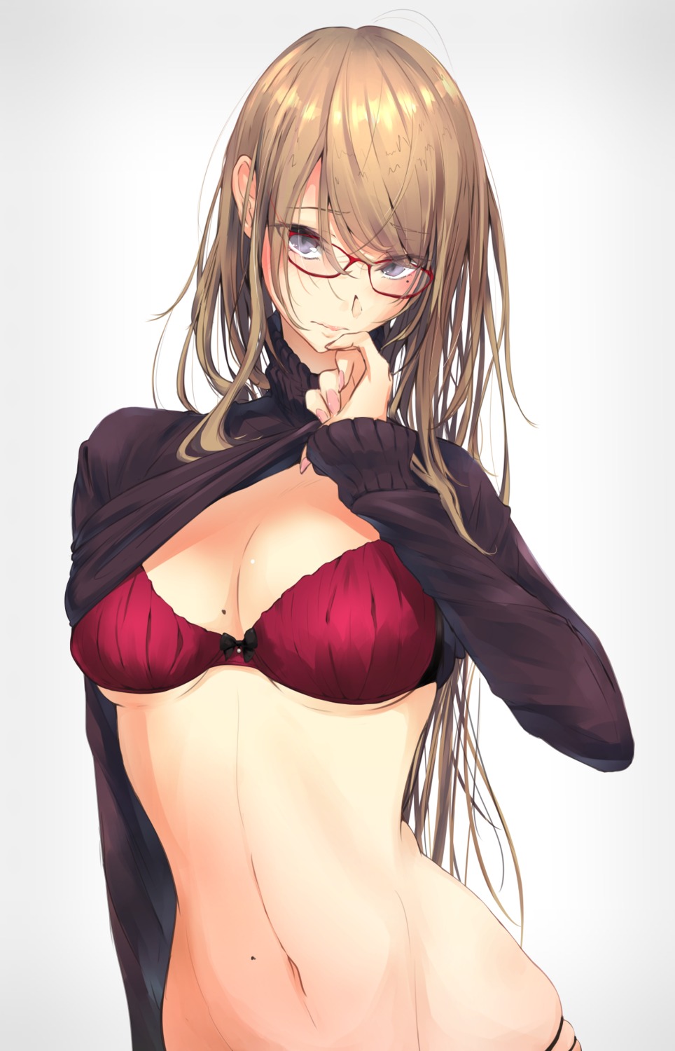 akiyama_cz4a bra cleavage megane shirt_lift sweater touhou underboob yakumo_yukari