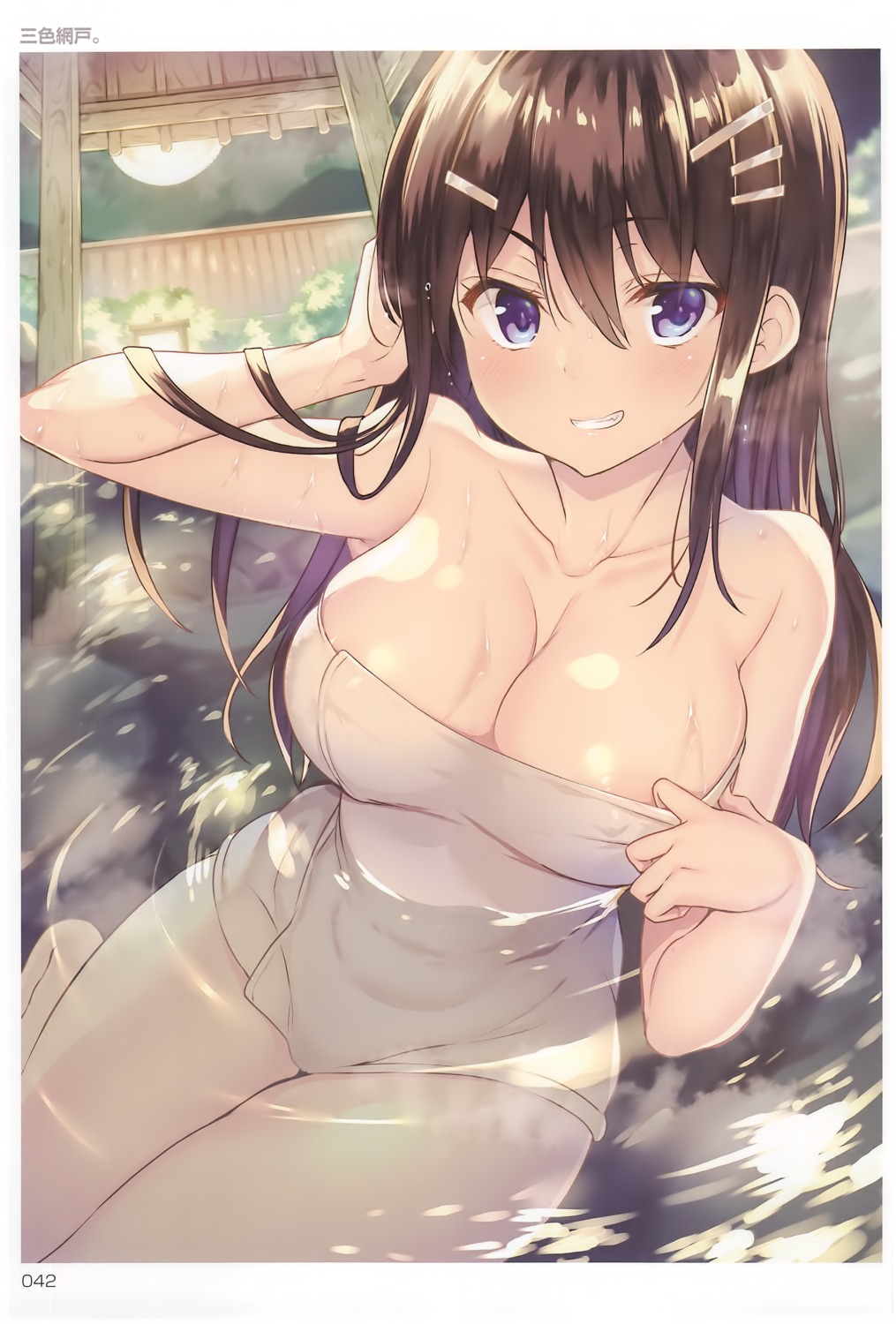 bathing cleavage erect_nipples naked onsen sanshoku_amido toranoana towel wet