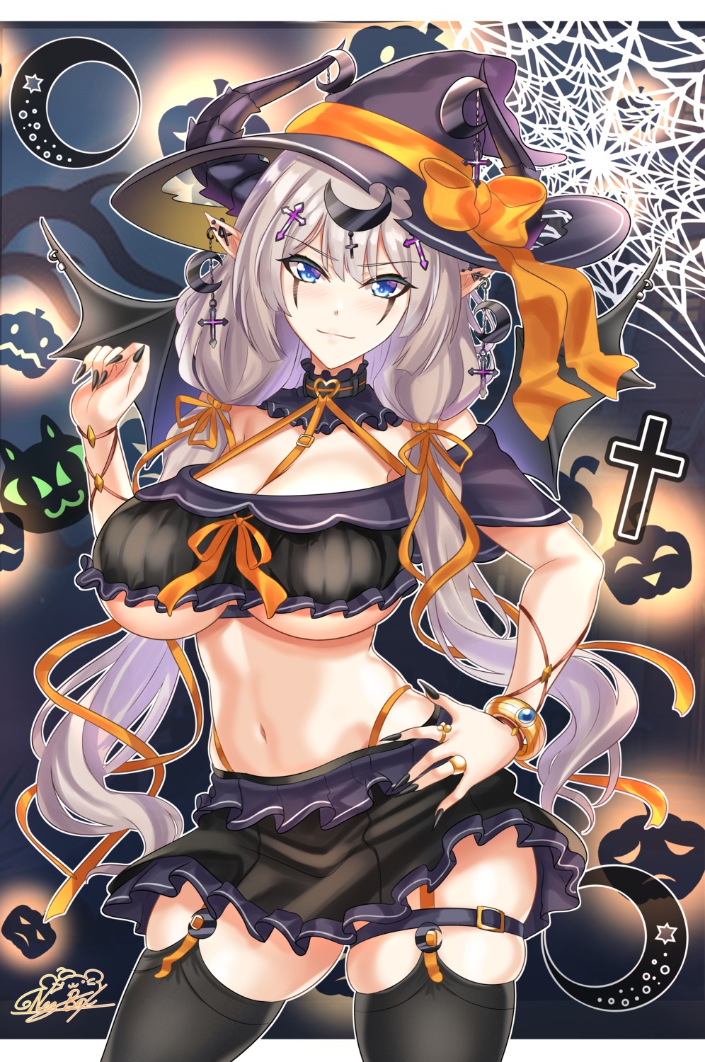 garter halloween horns nez-box skirt_lift stockings thighhighs underboob witch