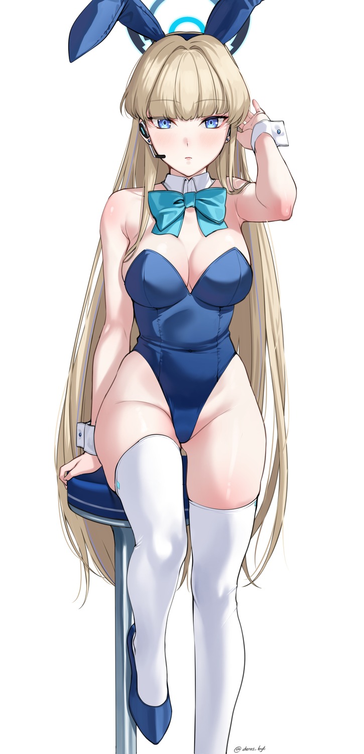 animal_ears asuma_toki blue_archive bunny_ears bunny_girl deras halo no_bra thighhighs