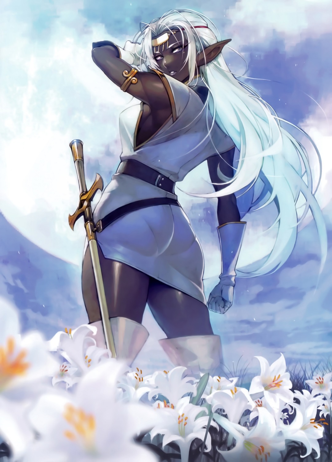 ass elf namaniku_atk pirotess pointy_ears record_of_lodoss_war sword thighhighs