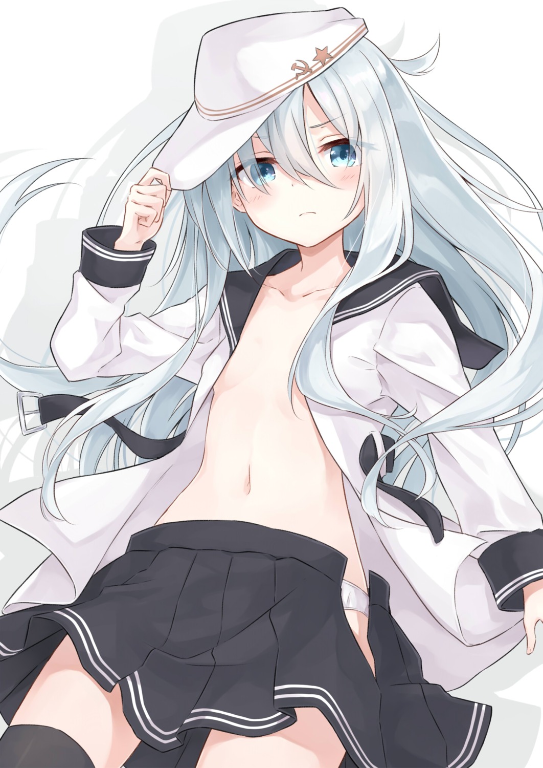 azuuru hibiki_(kancolle) kantai_collection loli no_bra open_shirt pantsu seifuku thighhighs verniy_(kancolle)