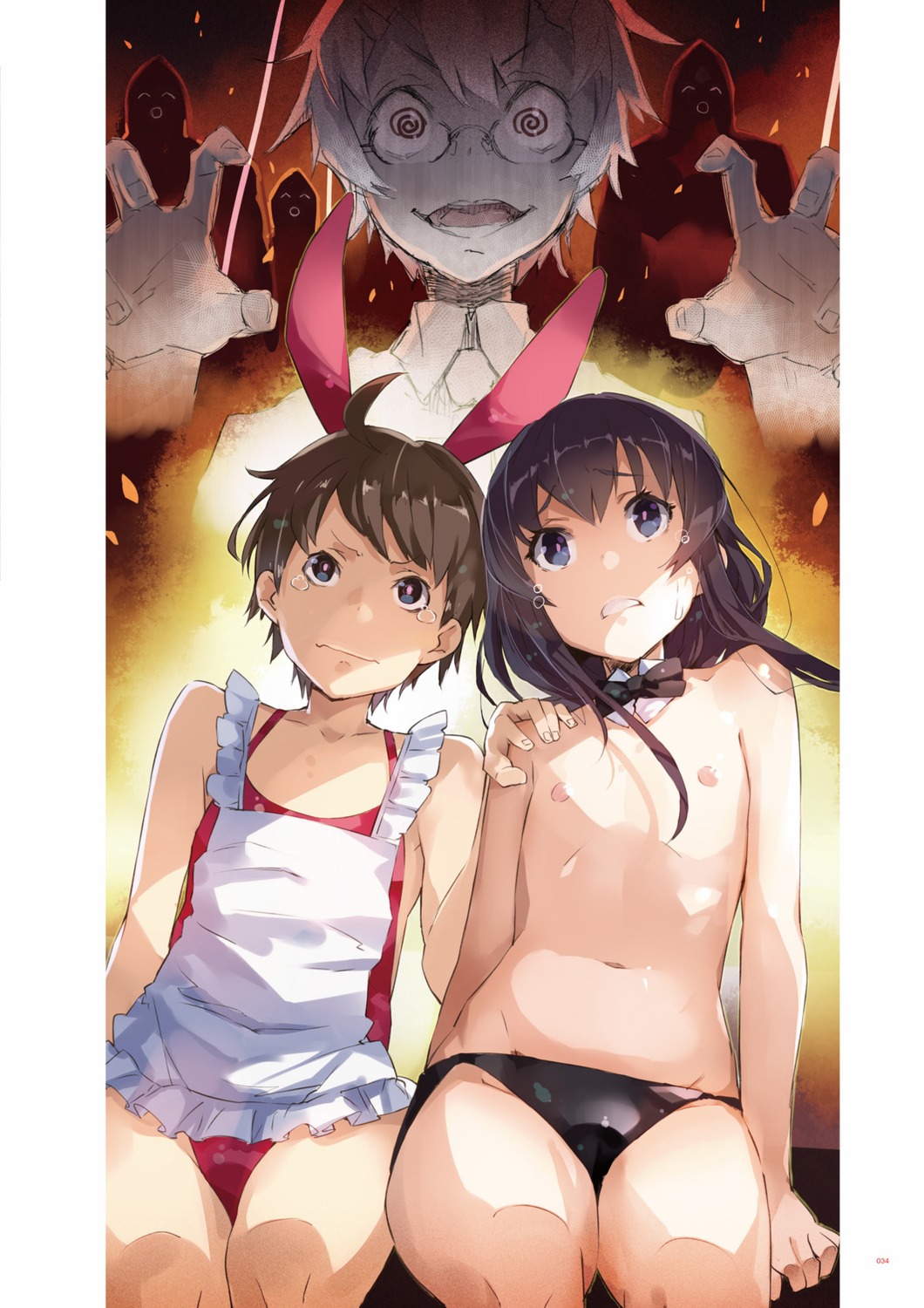 animal_ears bunny_ears digital_version megane nipples outbreak_company pantsu swimsuits topless trap yuugen