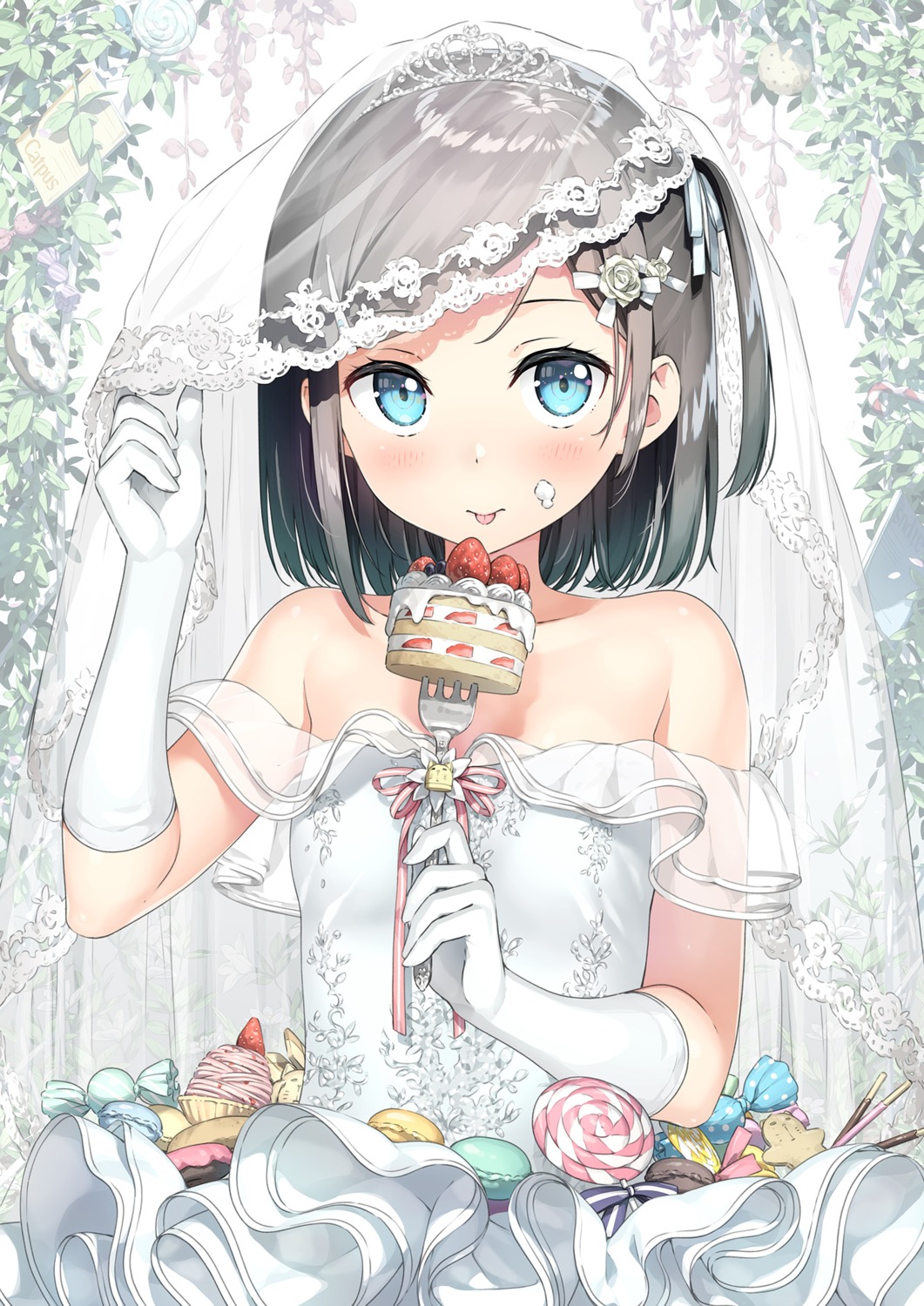 cream dress hentai_ouji_to_warawanai_neko kantoku no_bra see_through tsutsukakushi_tsukiko wedding_dress