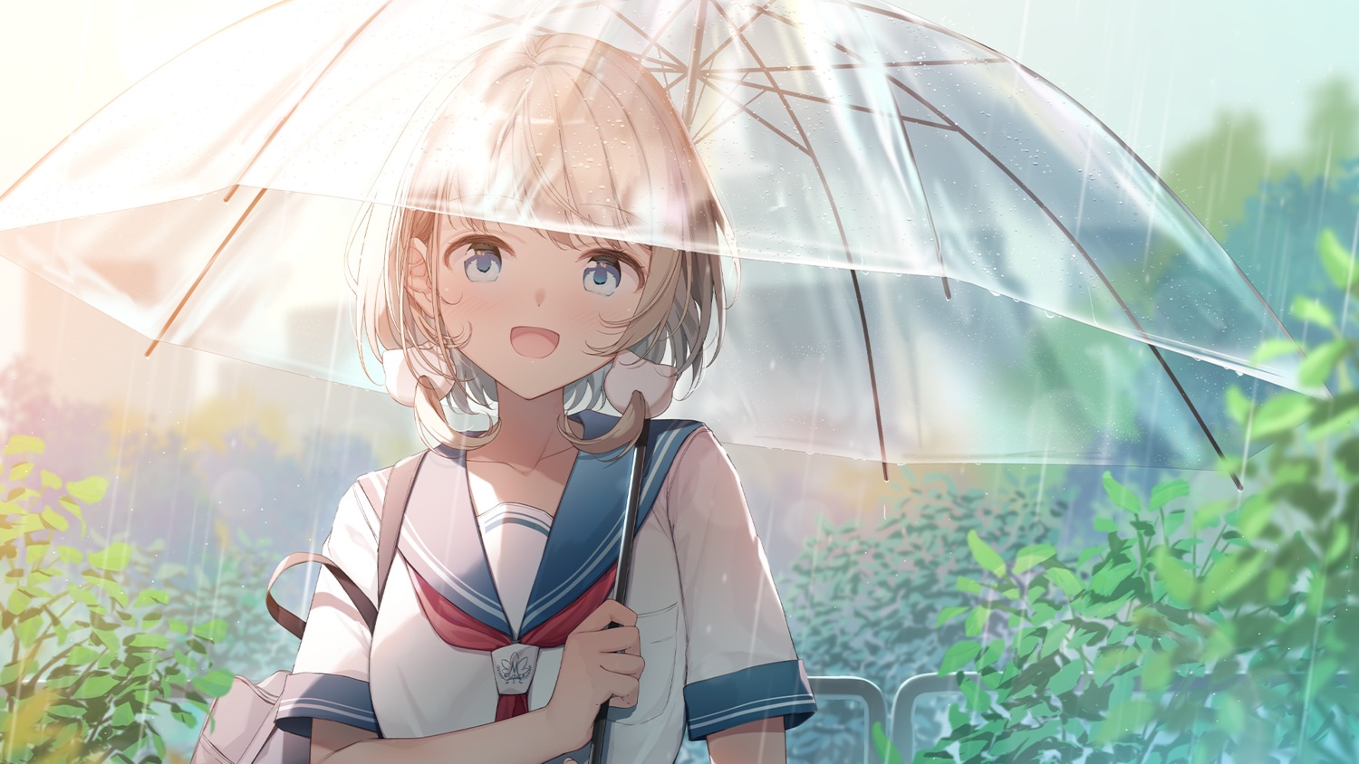 emori_miku_project nijihashi_sora seifuku umbrella wallpaper wet wet_clothes