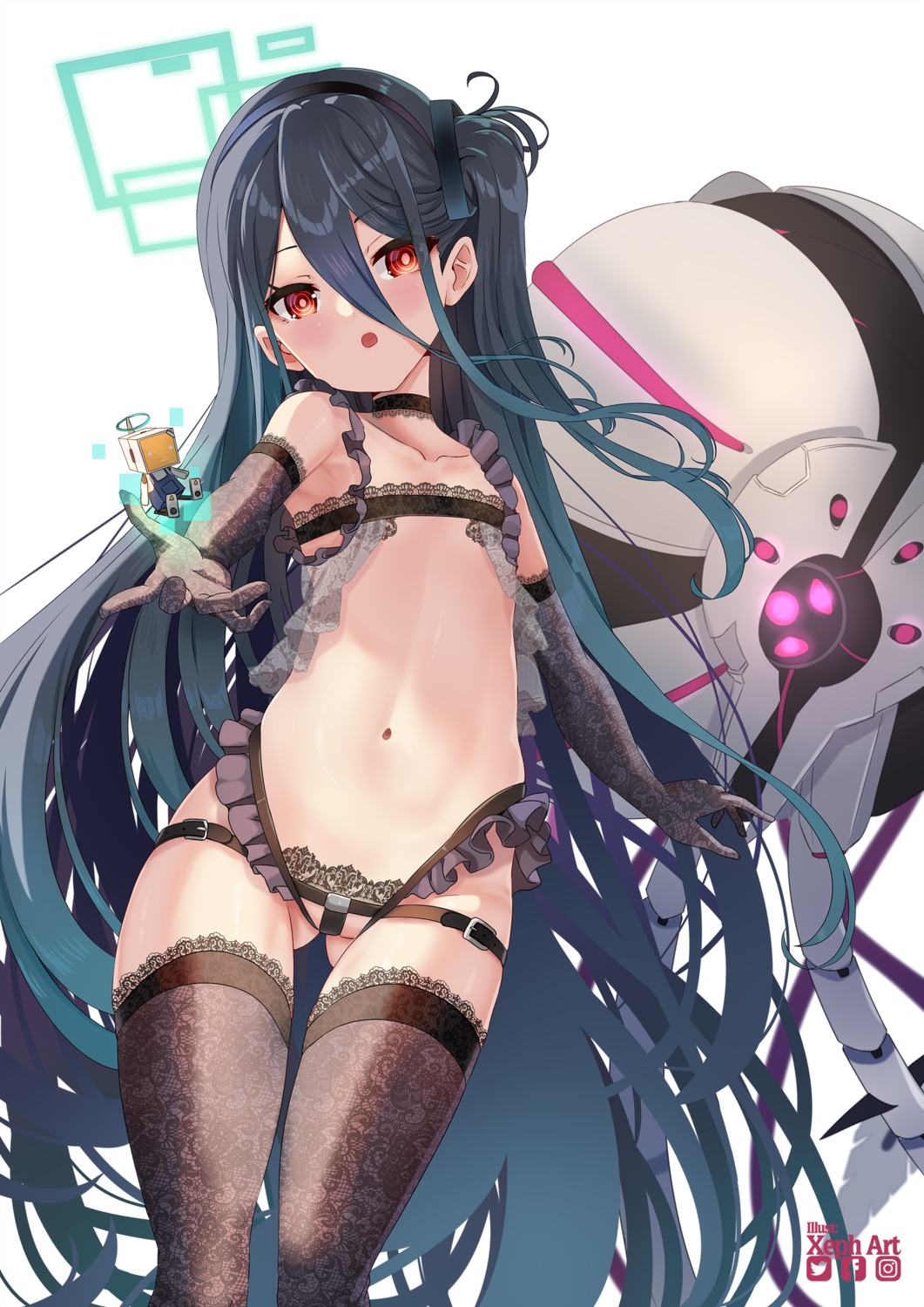 blue_archive halo kei_(blue_archive) lingerie loli no_bra see_through tendou_arisu thighhighs xephonia