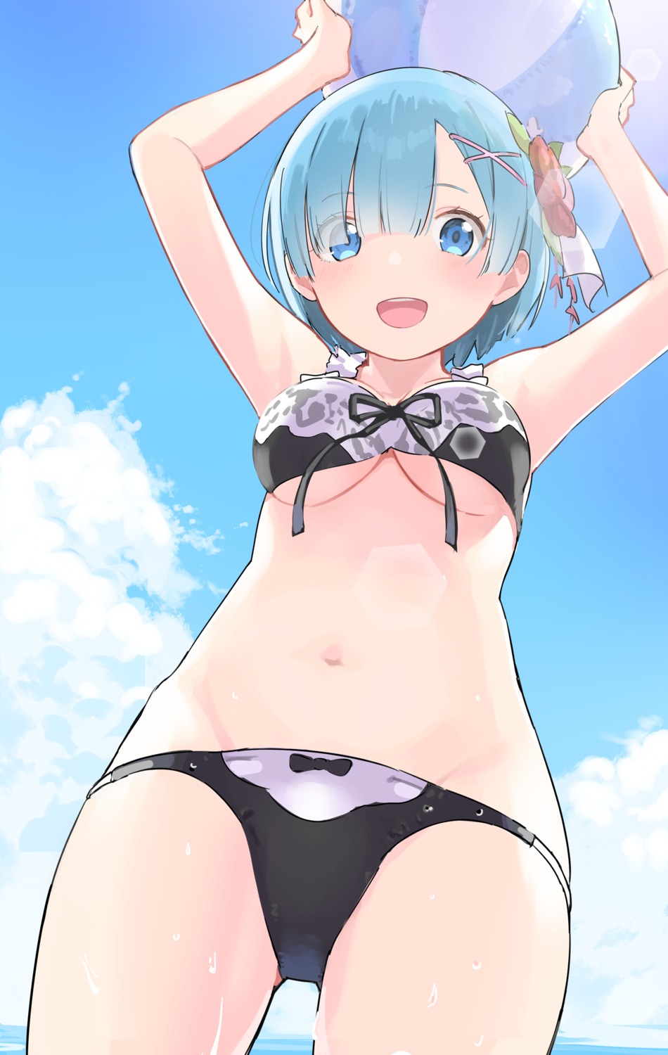 bikini mameroku re_zero_kara_hajimeru_isekai_seikatsu rem_(re_zero) swimsuits underboob wet