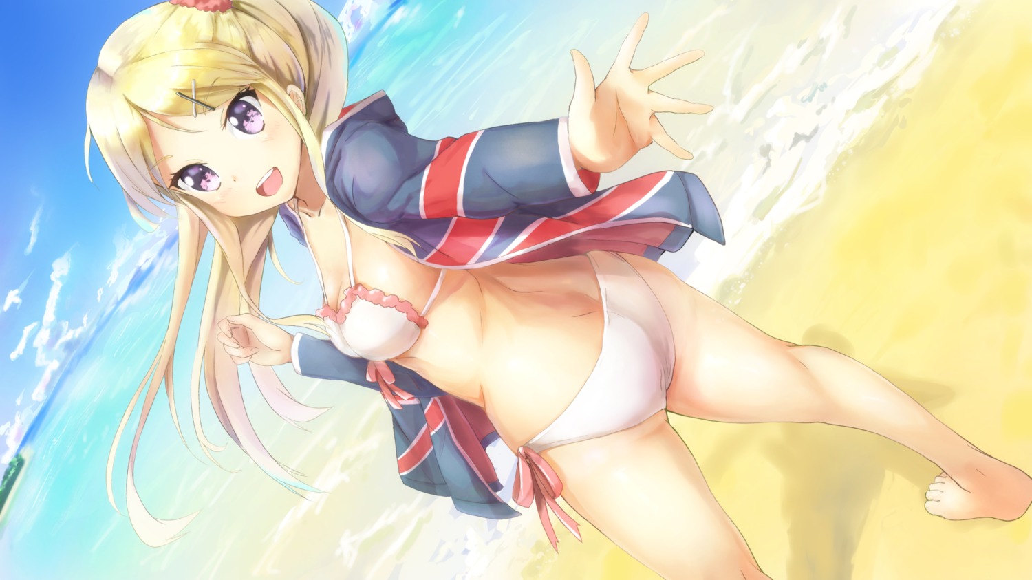 ass bikini cleavage kin'iro_mosaic kujou_karen kyon_(kyouhei-takebayashi) open_shirt swimsuits