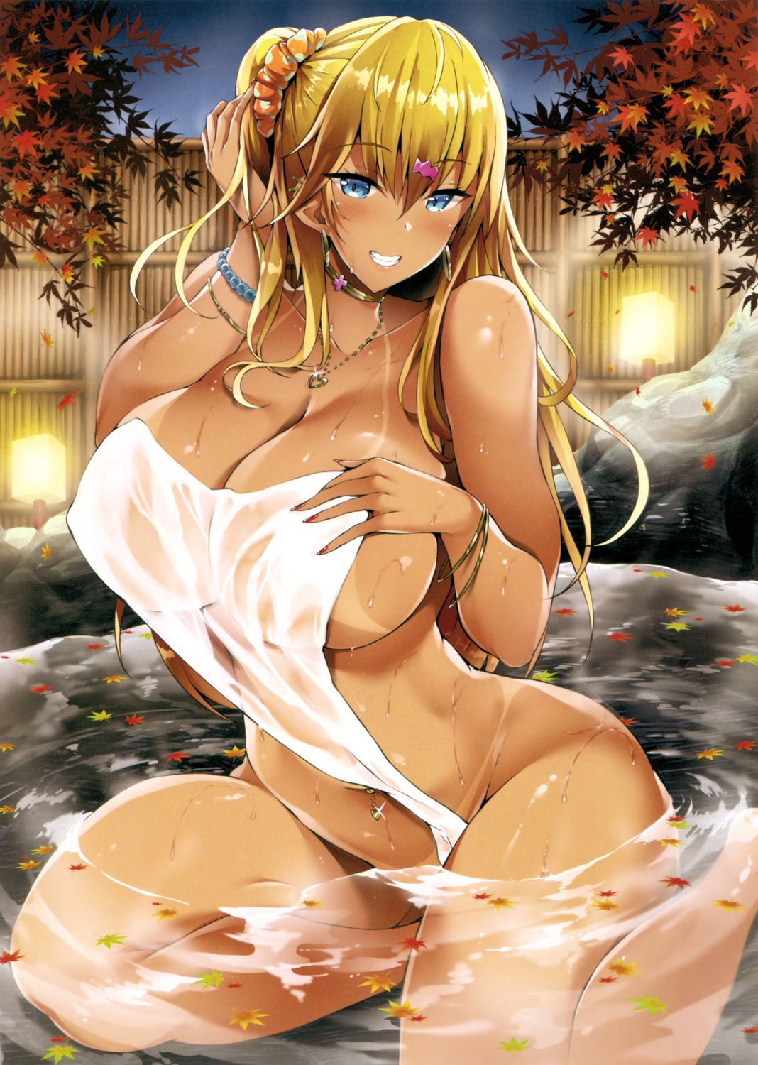 breast_hold censored naked onsen screening see_through stem tan_lines towel wet