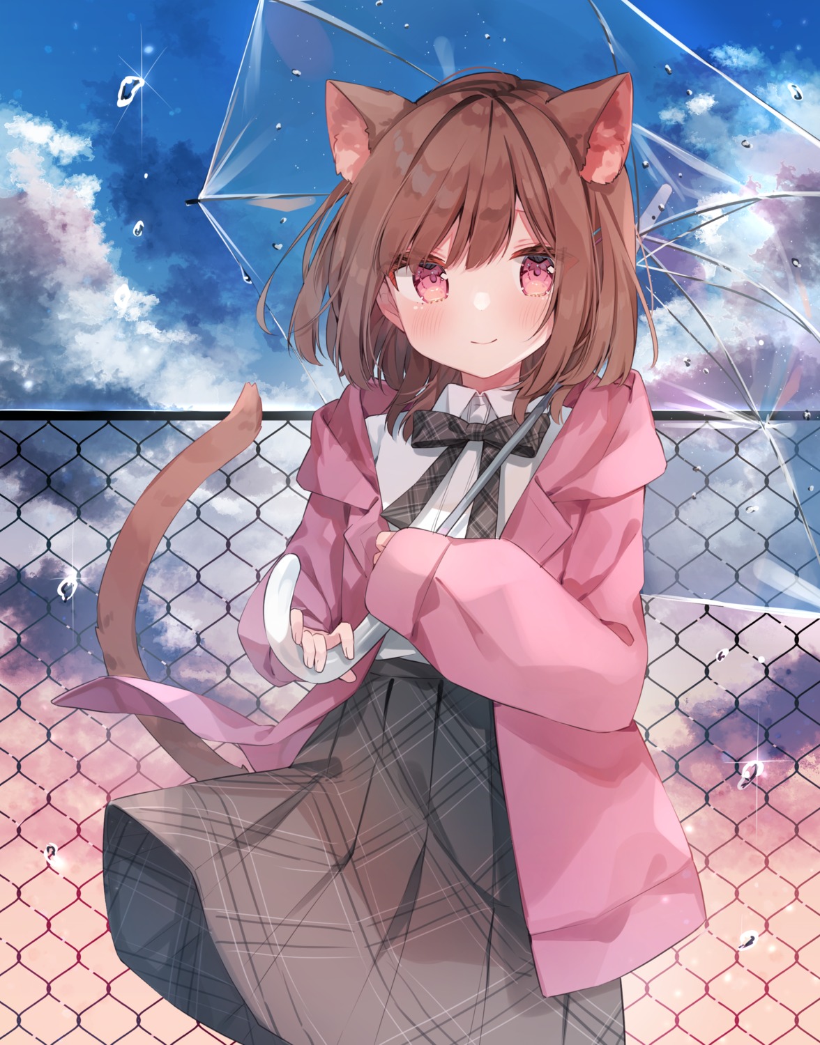 animal_ears nekomimi pirorikin seifuku skirt_lift tail umbrella