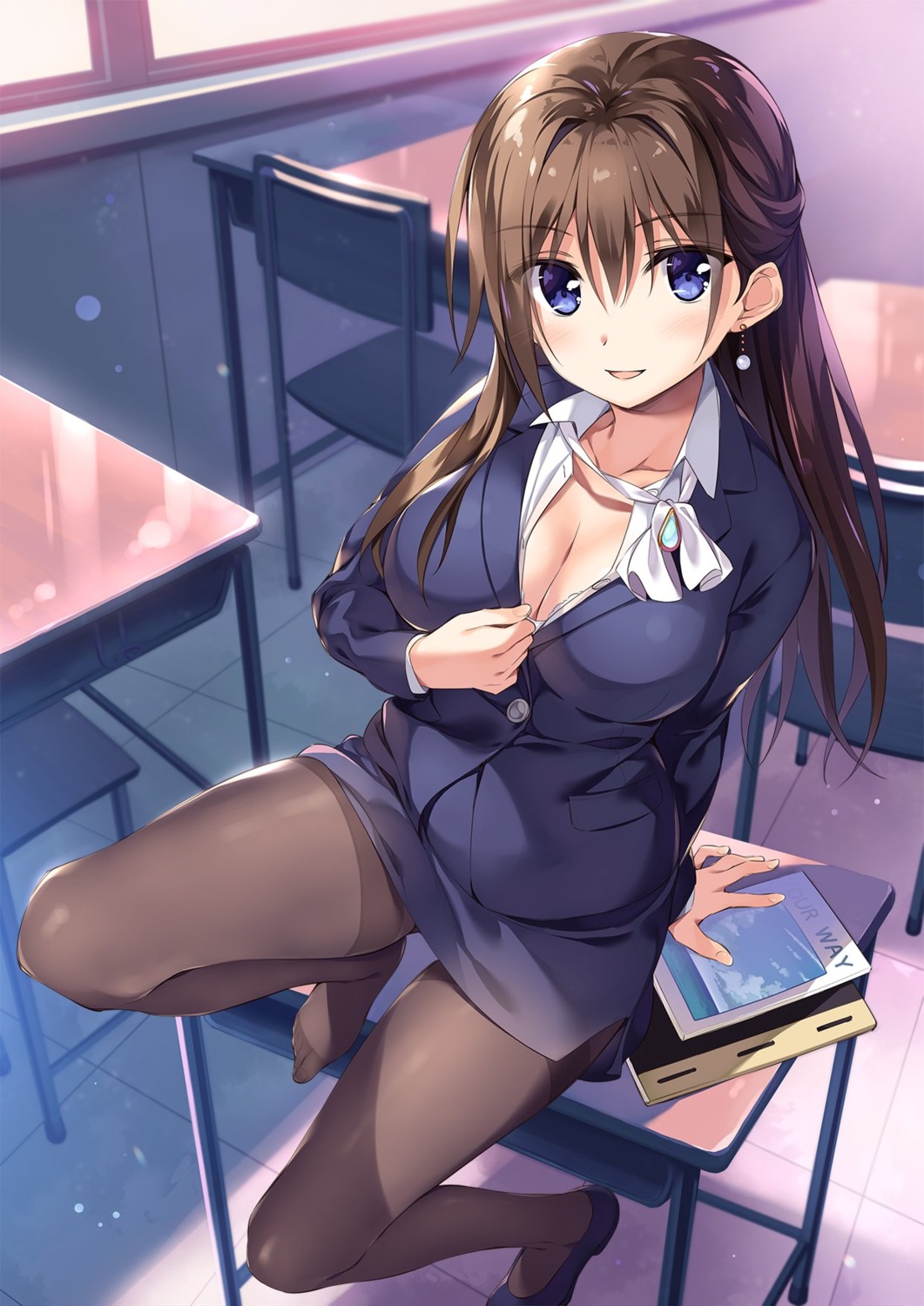 boku_no_kanojo_sensei bra business_suit cleavage fujiki_maka open_shirt oryou pantyhose undressing